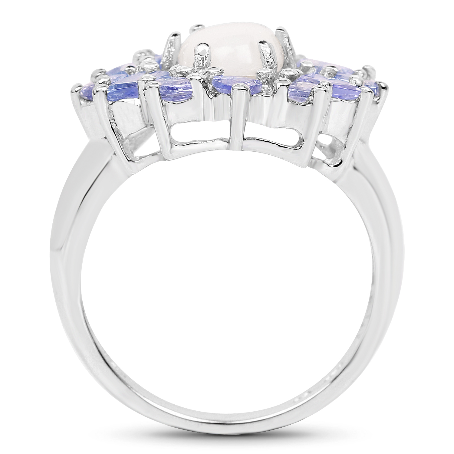 2.72 Carat Genuine Opal and Tanzanite .925 Sterling Silver Ring