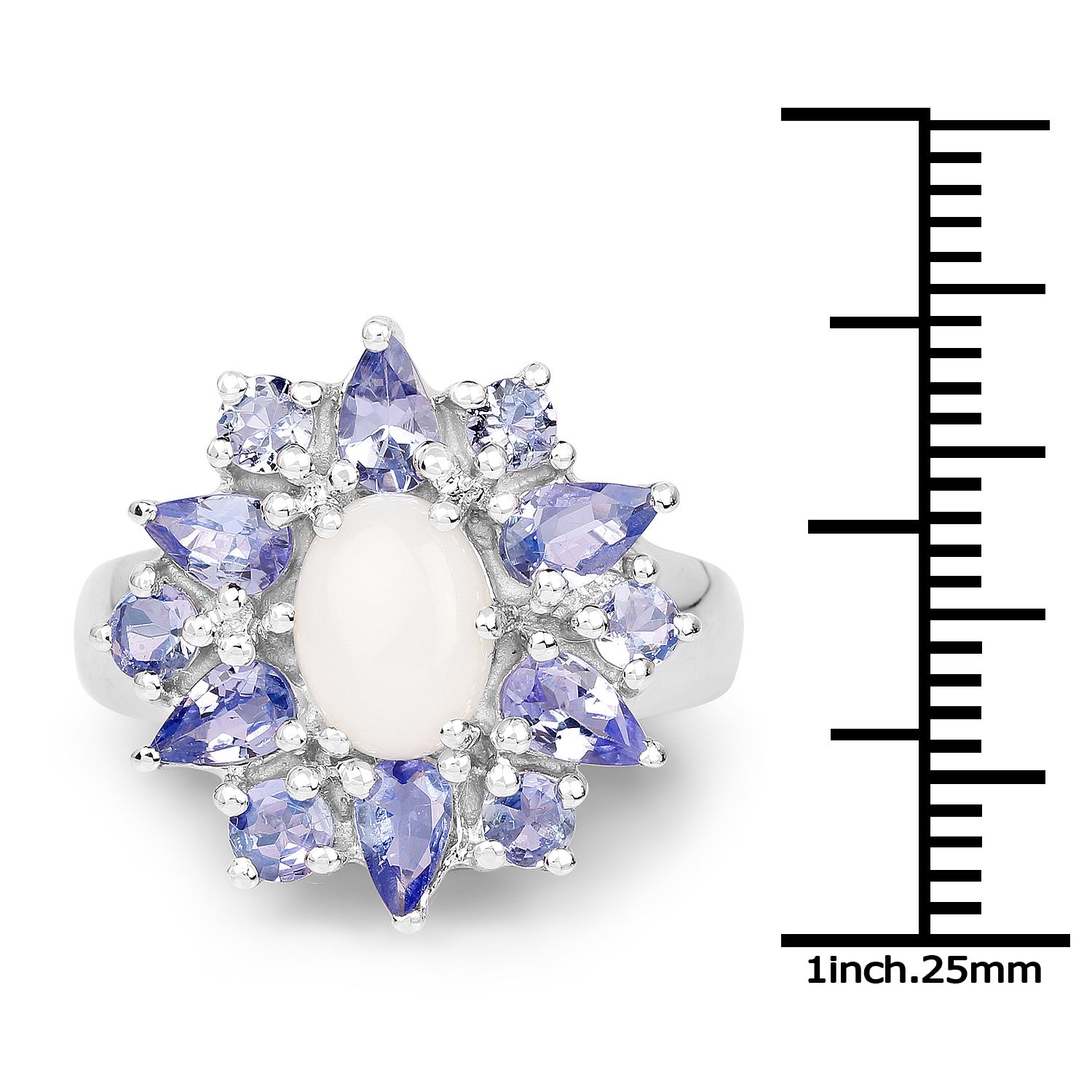 2.72 Carat Genuine Opal and Tanzanite .925 Sterling Silver Ring
