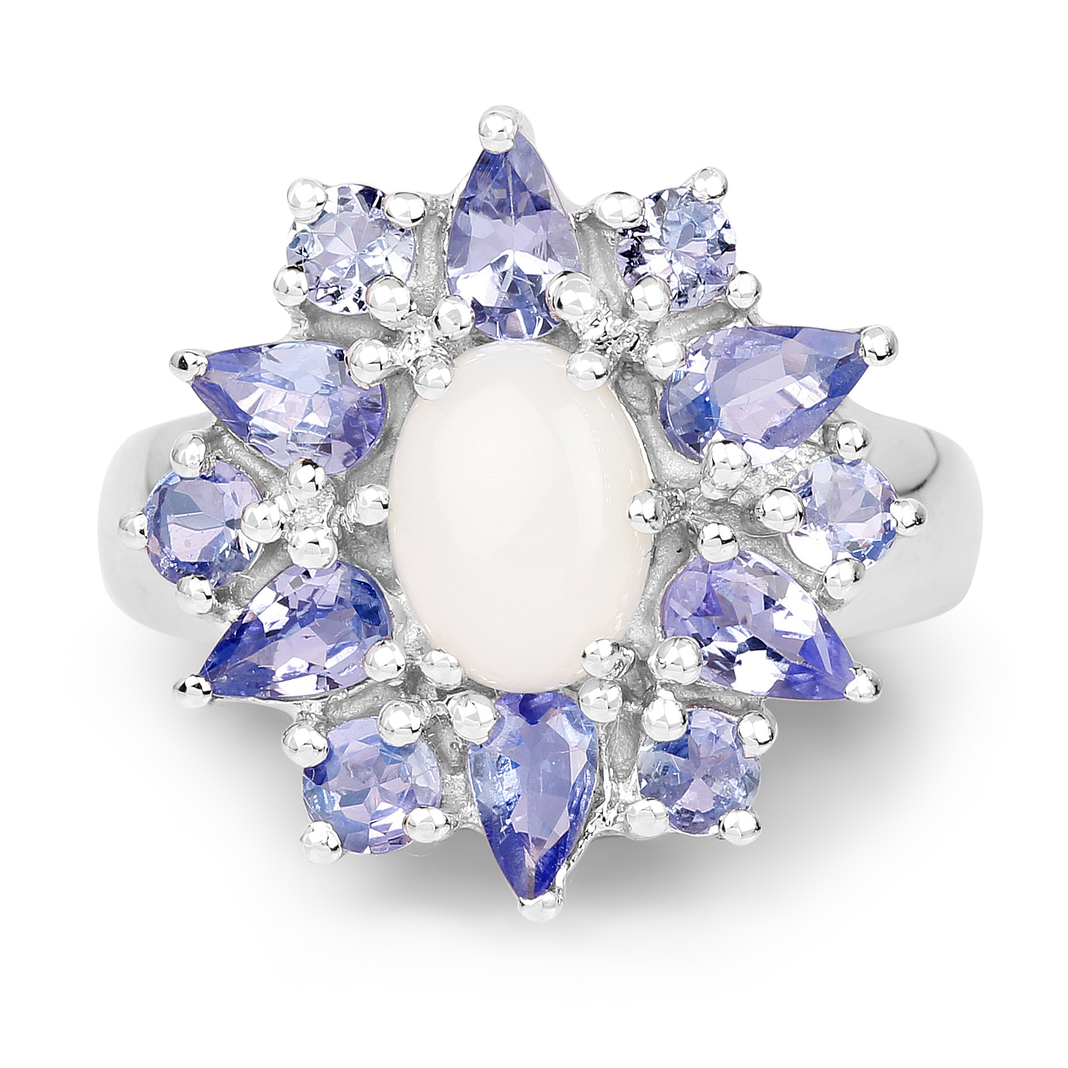 2.72 Carat Genuine Opal and Tanzanite .925 Sterling Silver Ring