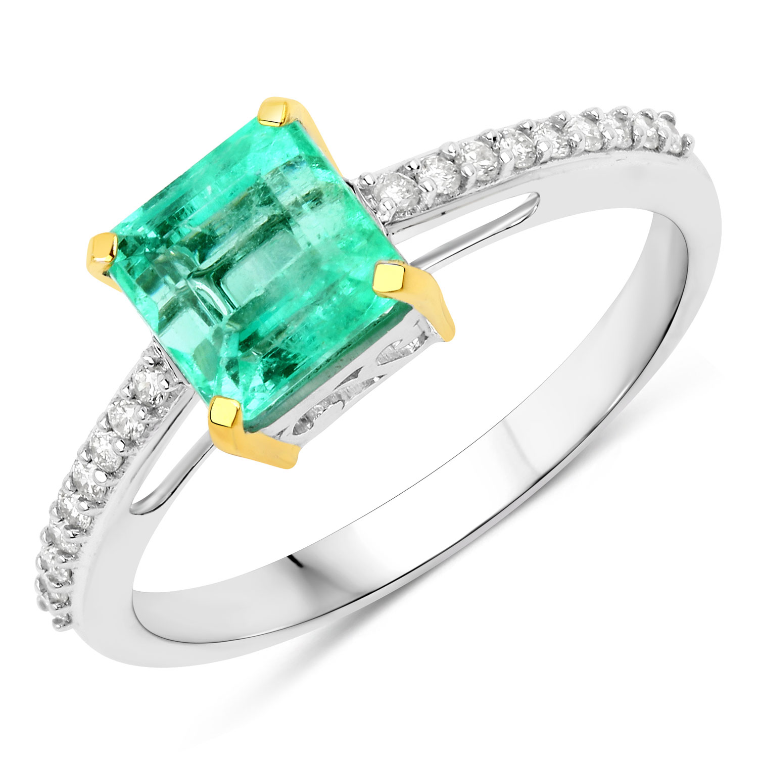 1.67 Carat Genuine Colombian Emerald and White Diamond 14K White Gold Ring