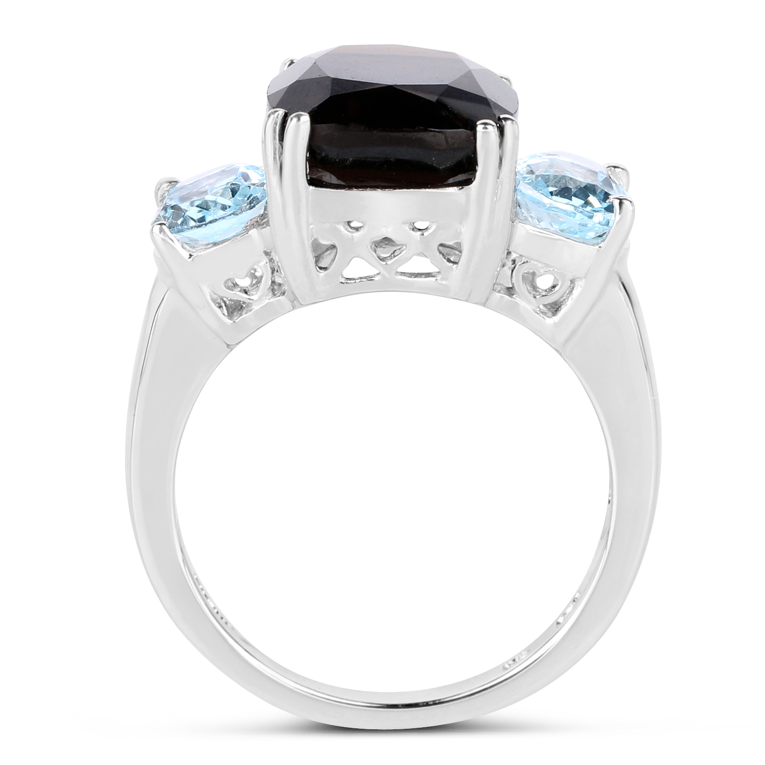 6.60 Carat Genuine Smoky Quartz and Blue Topaz .925 Sterling Silver Ring