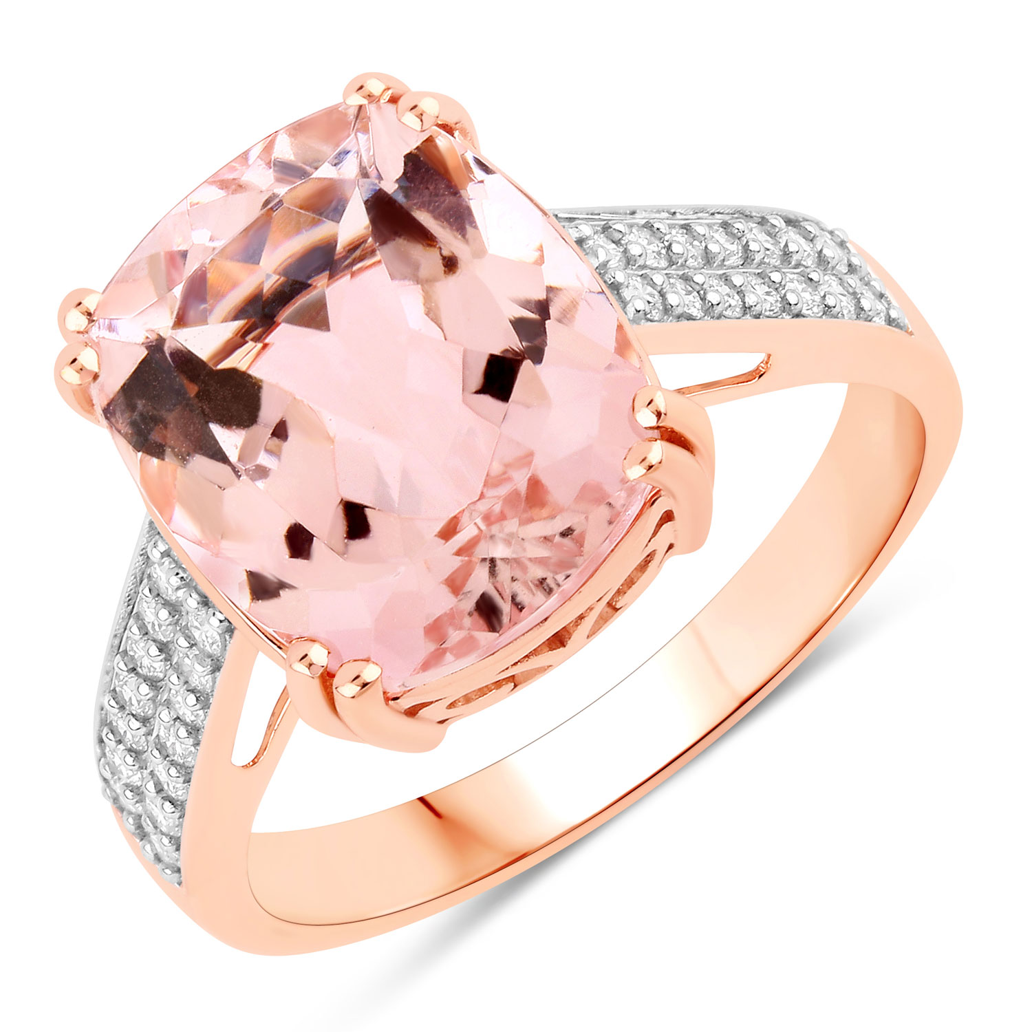 4.94 Carat Genuine Morganite and White Diamond 14K Rose Gold Ring