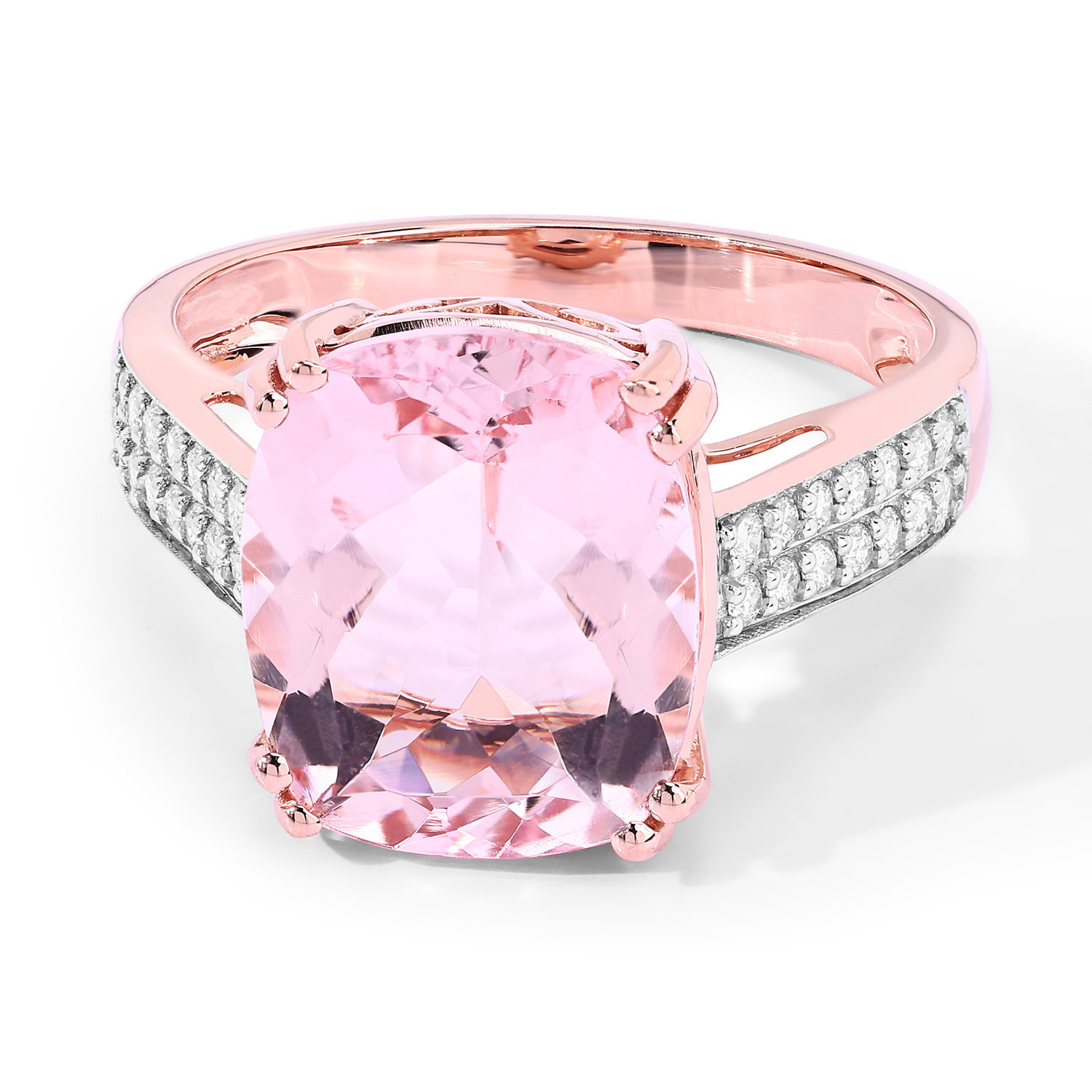 4.94 Carat Genuine Morganite and White Diamond 14K Rose Gold Ring