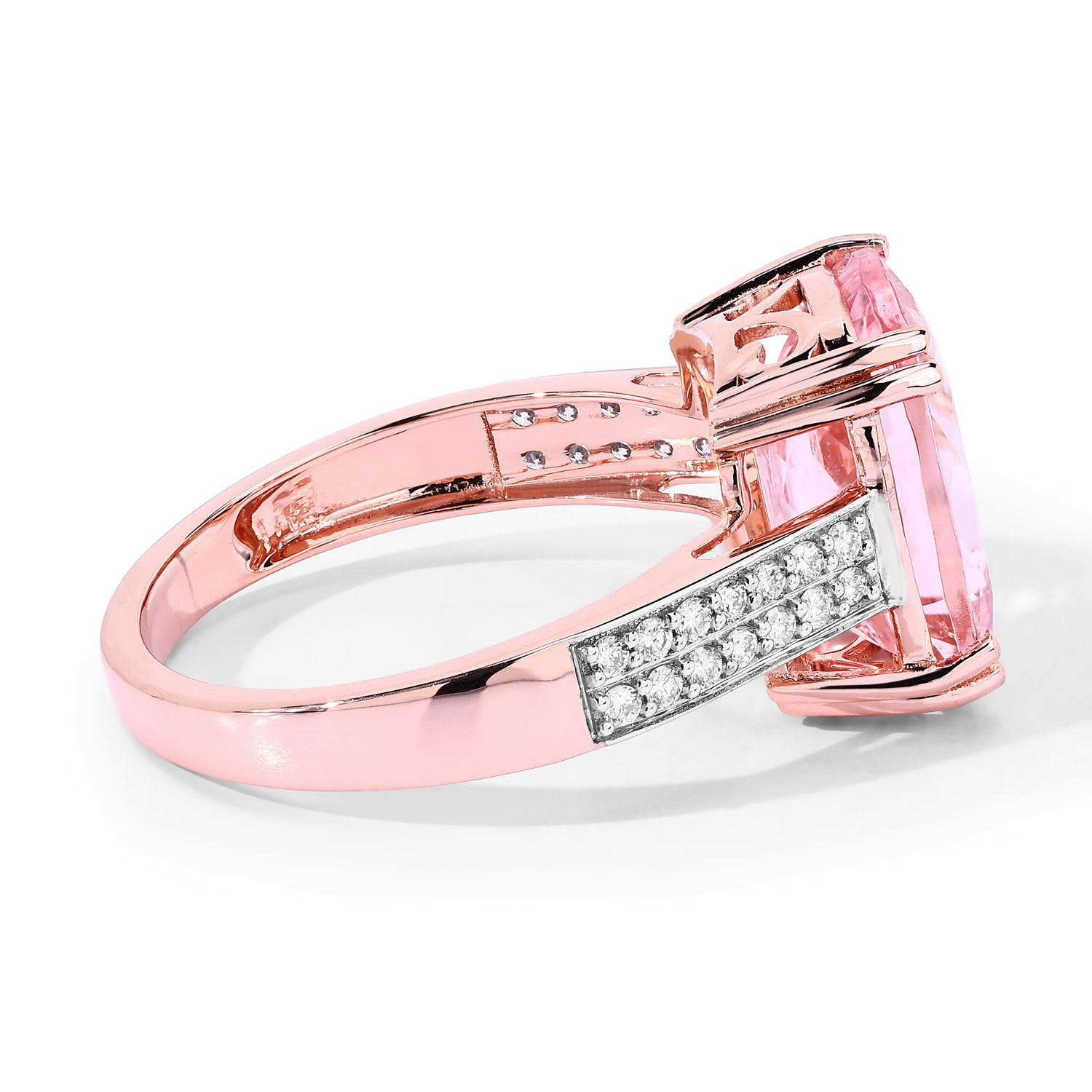 4.94 Carat Genuine Morganite and White Diamond 14K Rose Gold Ring