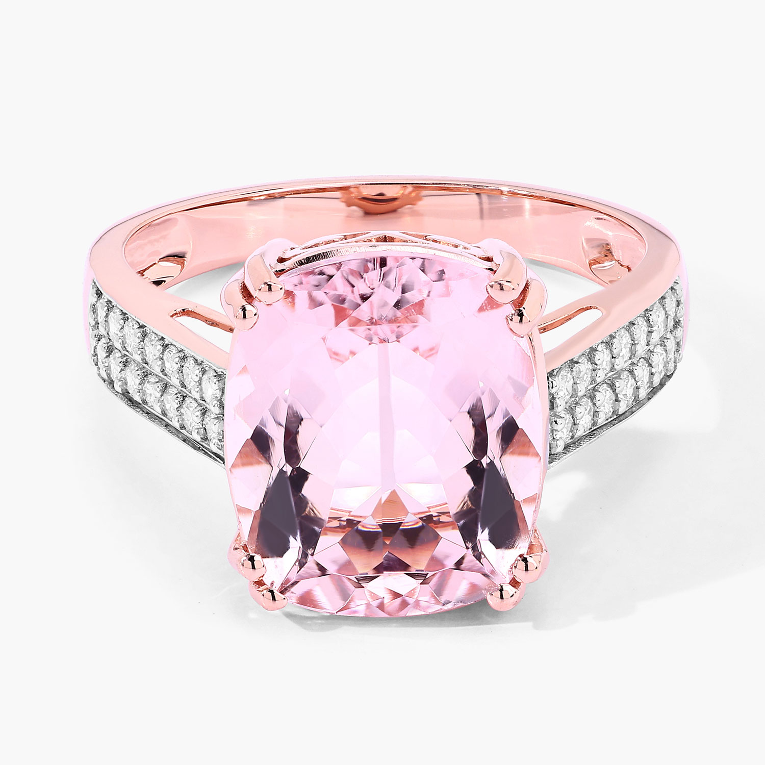 4.94 Carat Genuine Morganite and White Diamond 14K Rose Gold Ring