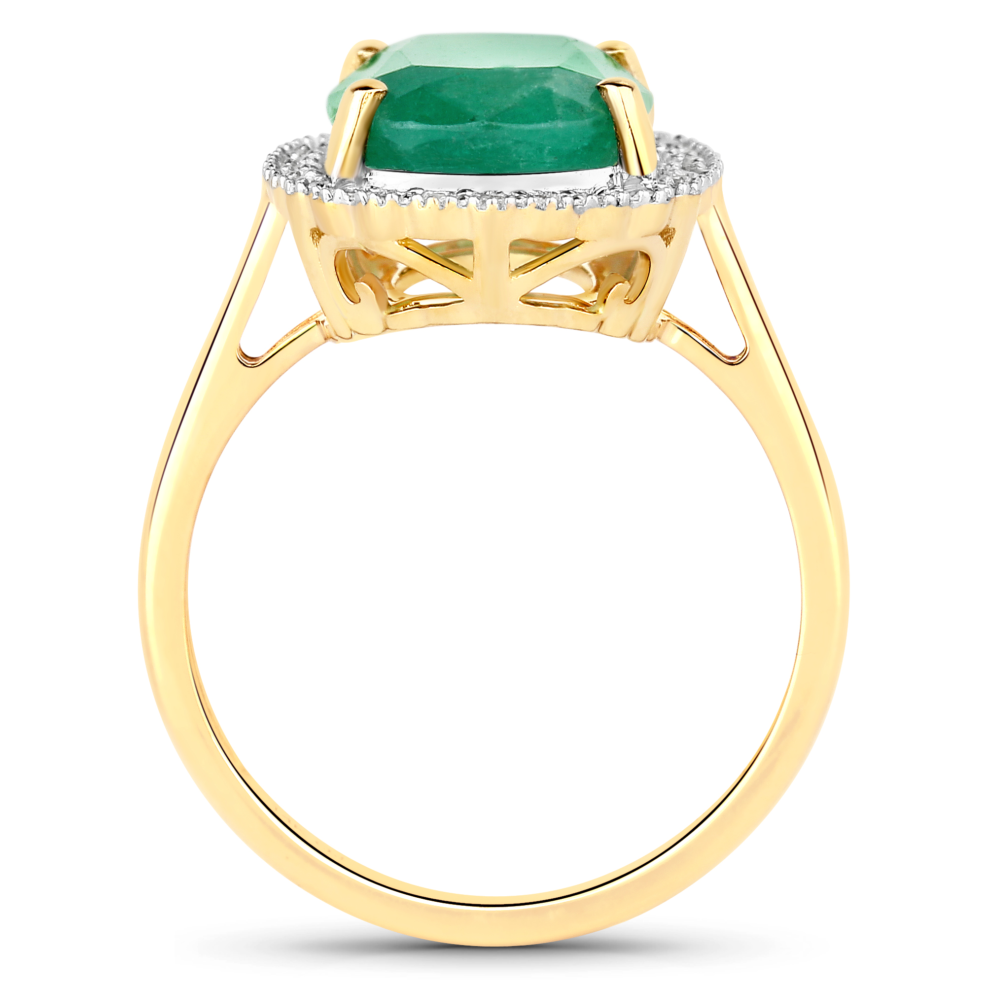 4.47 Carat Genuine Zambian Emerald and White Diamond 14K Yellow Gold Ring