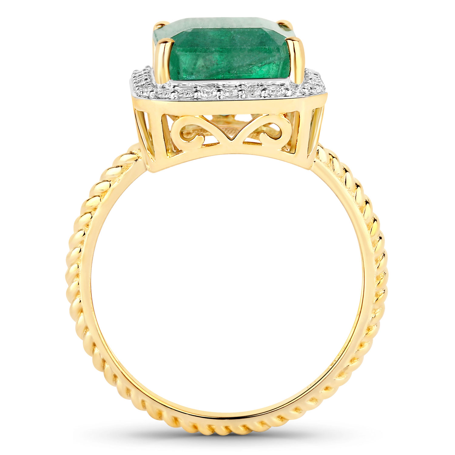 4.85 Carat Genuine Zambian Emerald and White Diamond 14K Yellow Gold Ring