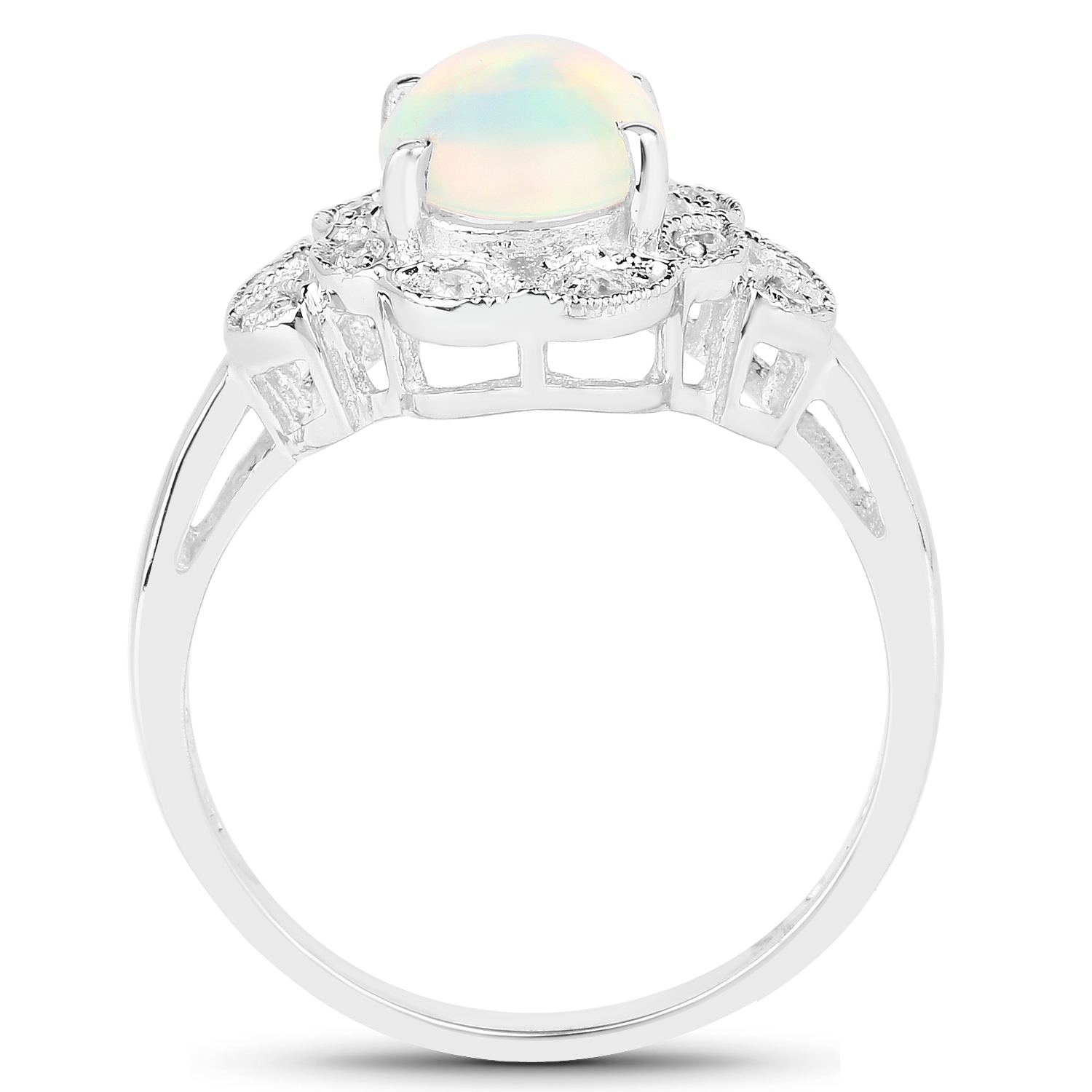 1.95 Ct Genuine Ethiopian Opal & White Cubic Zirconia 925 Sterling Silver Ring