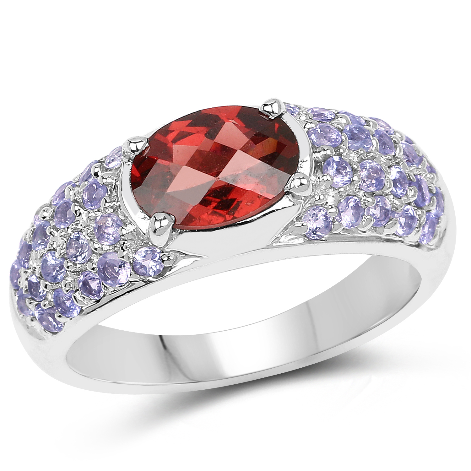 2.85 Carat Genuine Garnet and Tanzanite .925 Sterling Silver Ring