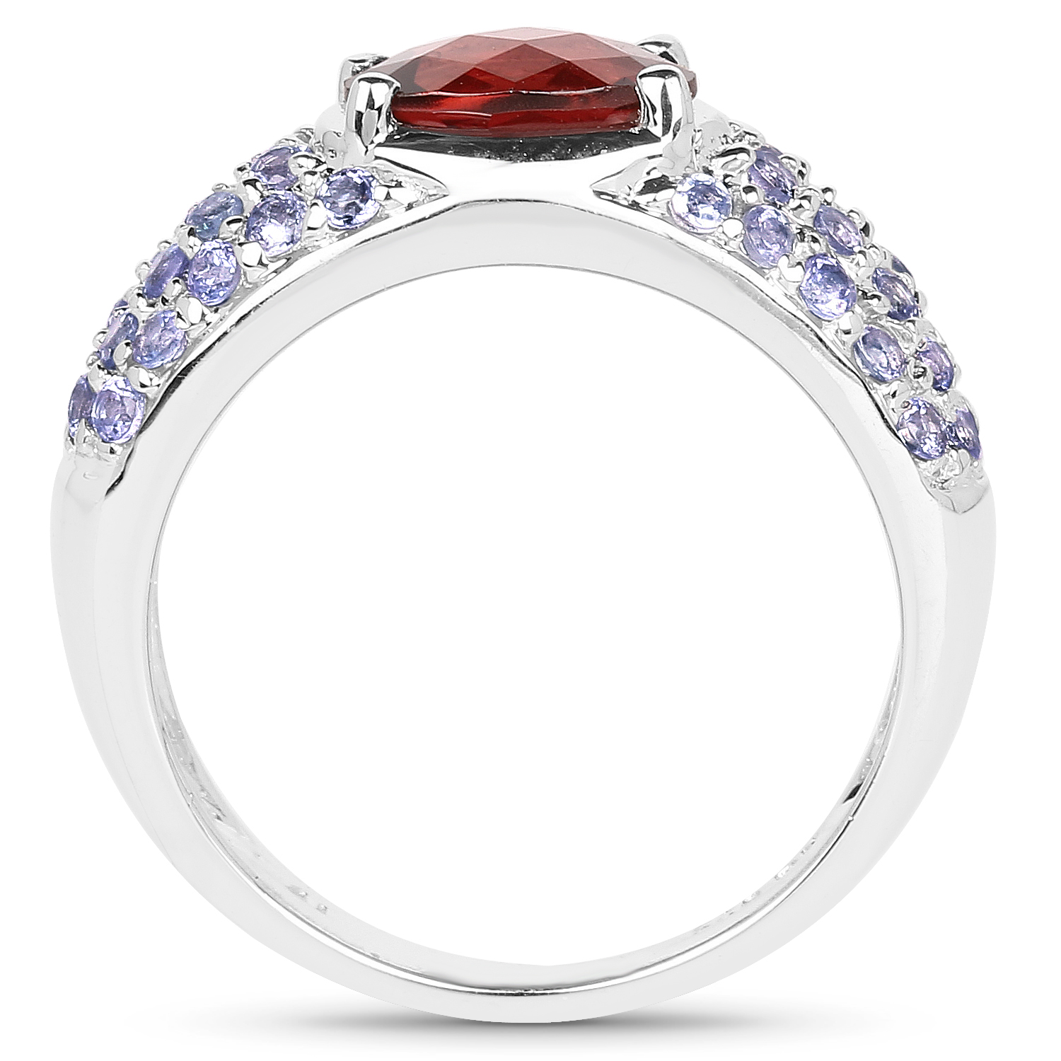 2.85 Carat Genuine Garnet and Tanzanite .925 Sterling Silver Ring