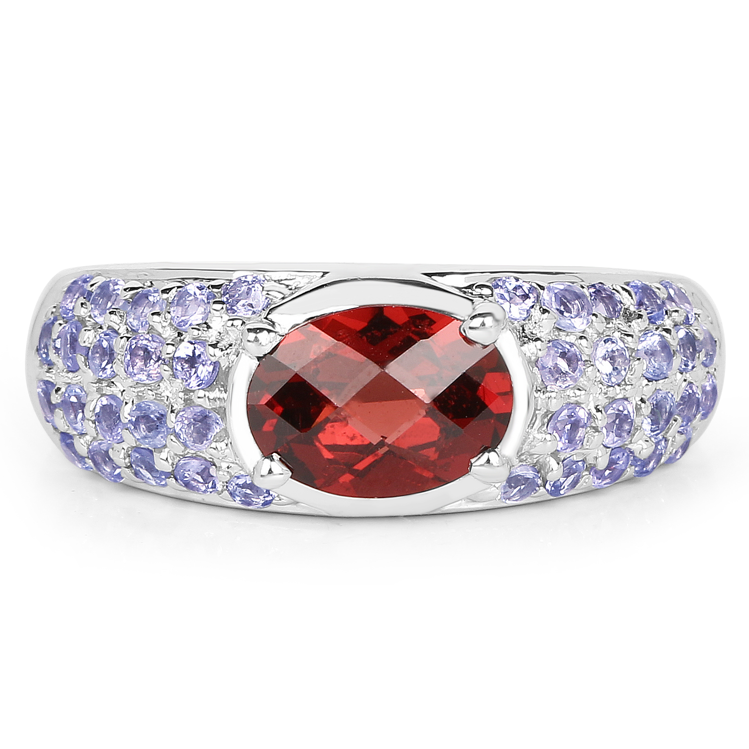 2.85 Carat Genuine Garnet and Tanzanite .925 Sterling Silver Ring
