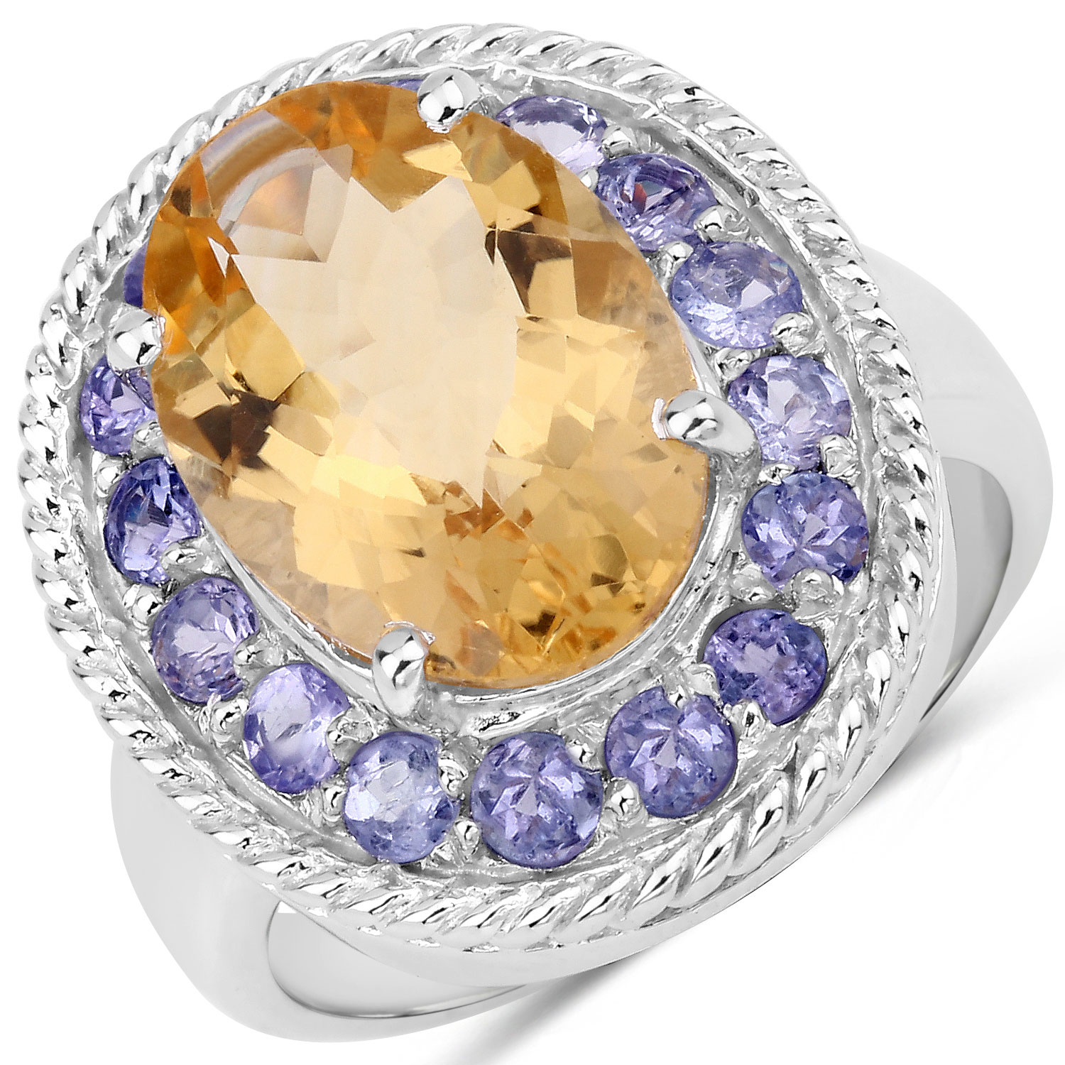 5.46 Carat Genuine Citrine and Tanzanite .925 Sterling Silver Ring