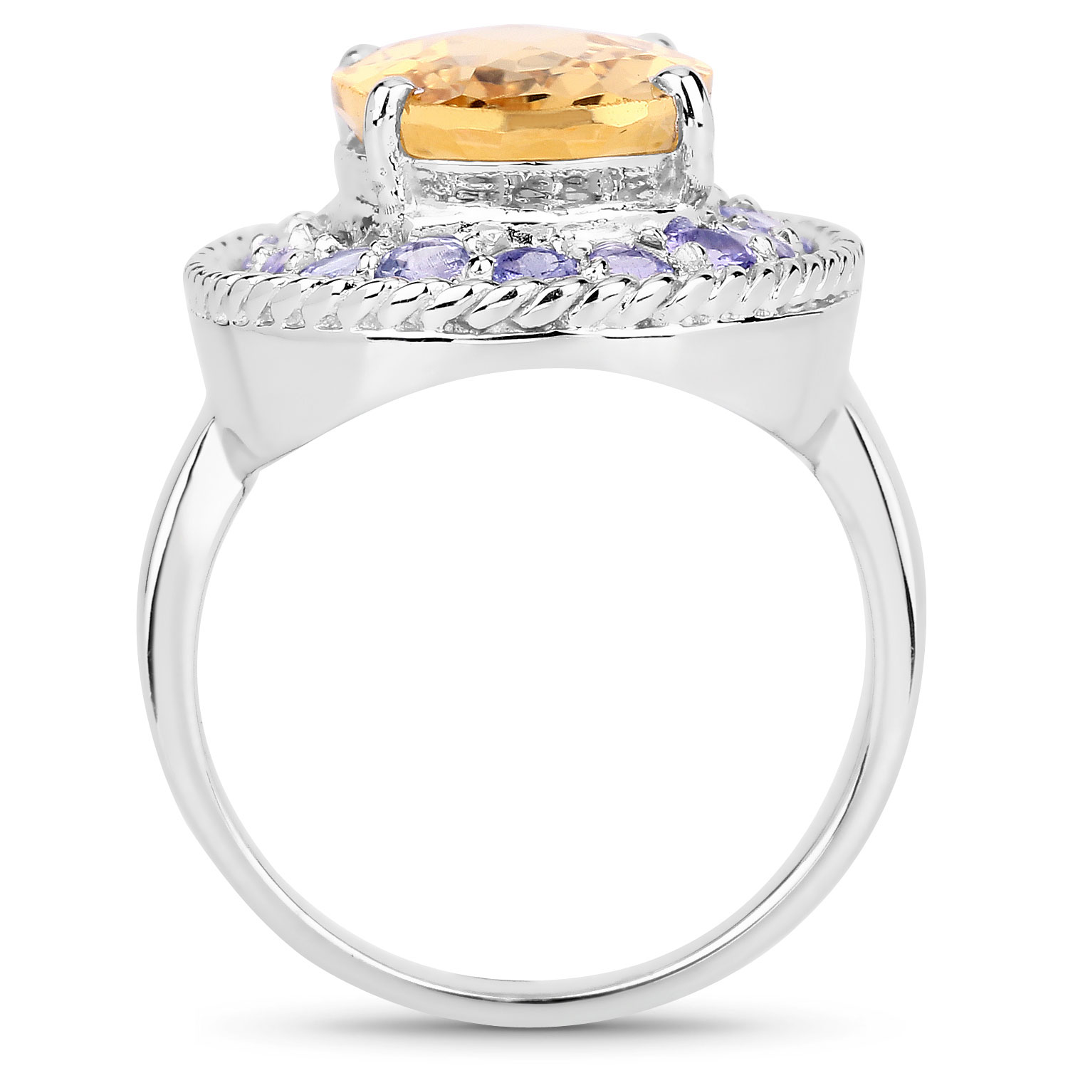 5.46 Carat Genuine Citrine and Tanzanite .925 Sterling Silver Ring