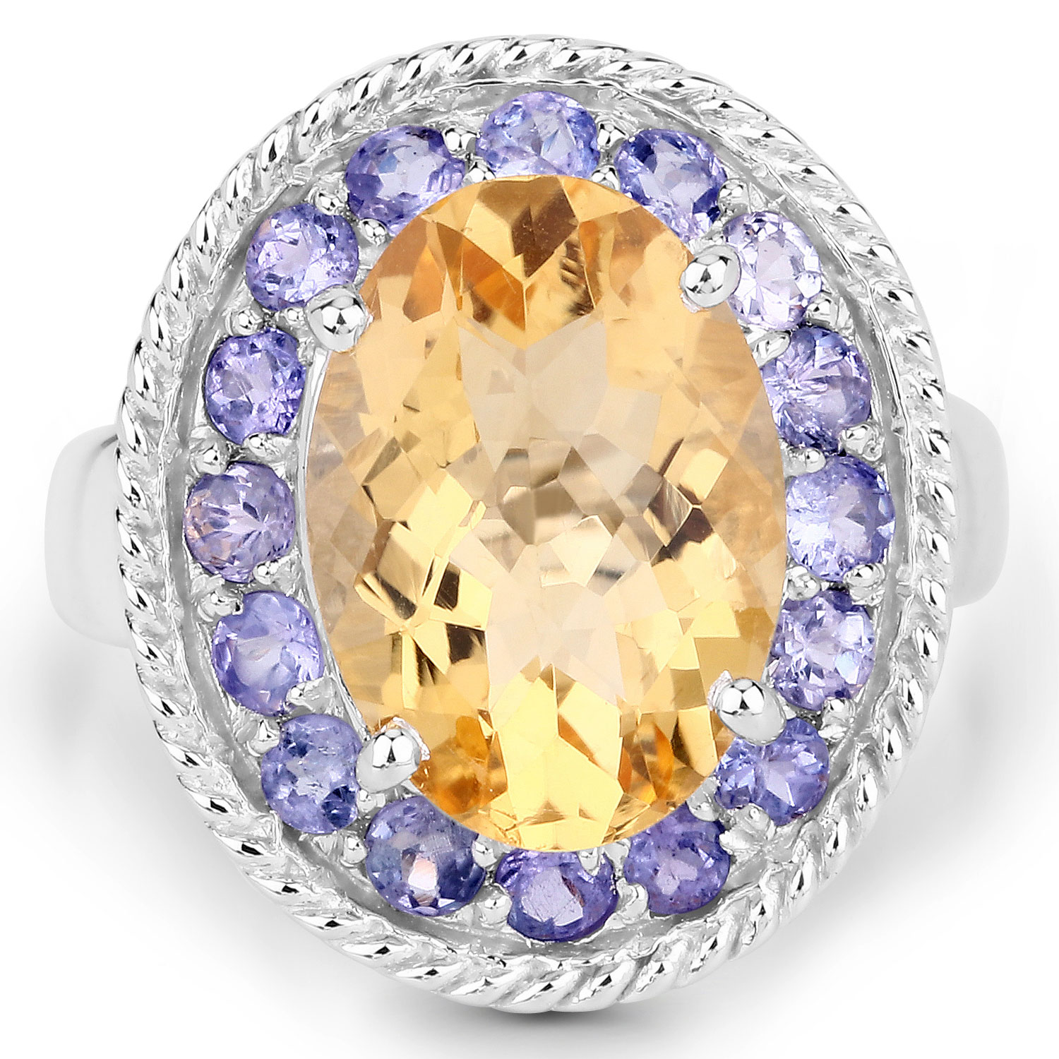 5.46 Carat Genuine Citrine and Tanzanite .925 Sterling Silver Ring