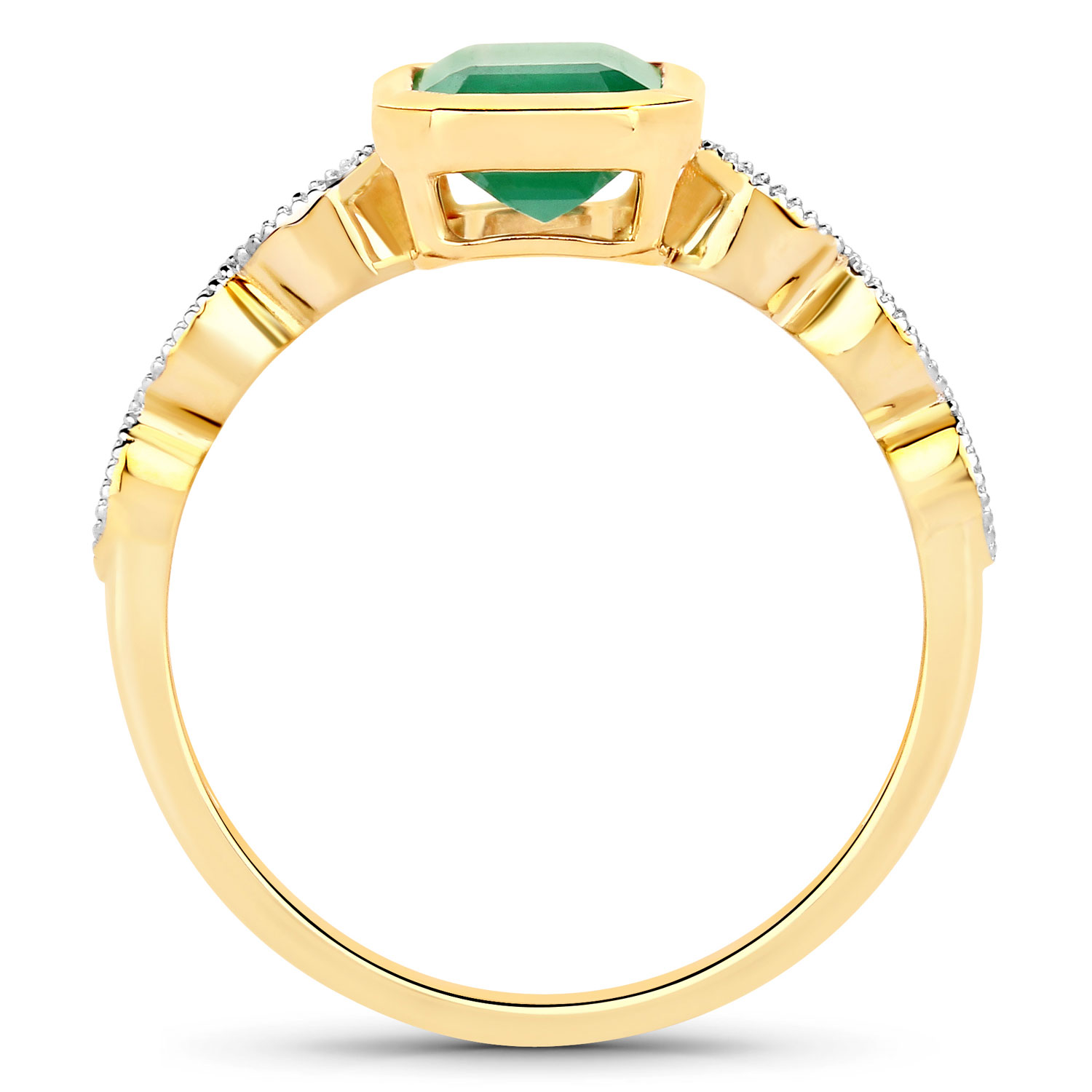 1.58 Carat Genuine Zambian Emerald and White Diamond 14K Yellow Gold Ring
