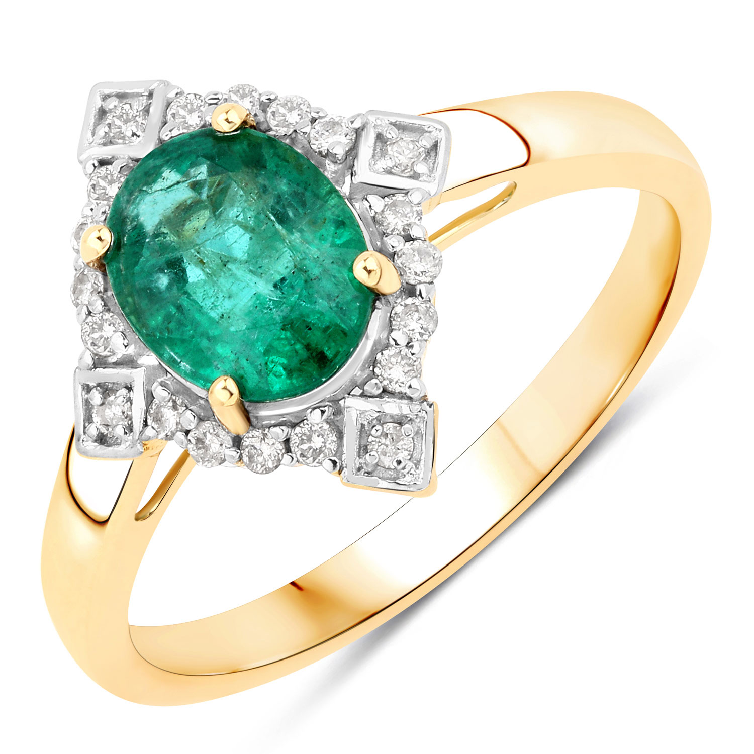 1.20 Carat Genuine Zambian Emerald and White Diamond 14K Yellow Gold Ring
