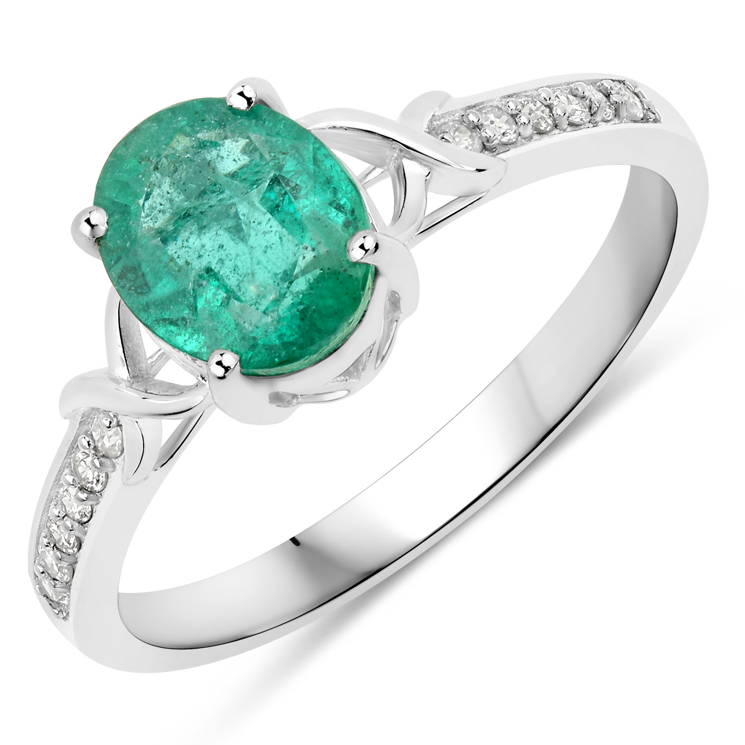 1.21 Carat Genuine Zambian Emerald and White Diamond Ring