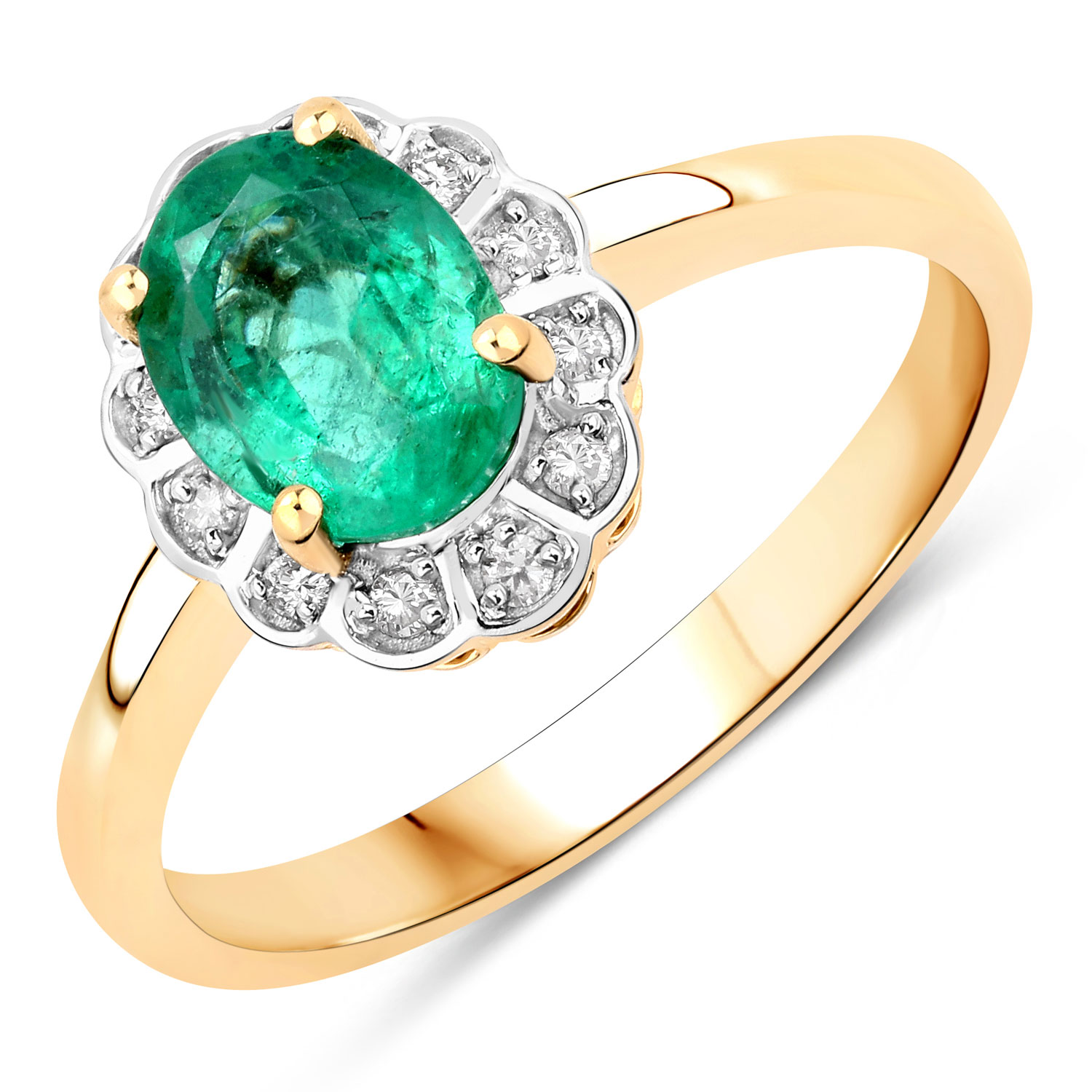 1.38 Carat Genuine Zambian Emerald and White Diamond 14K Yellow Gold Ring