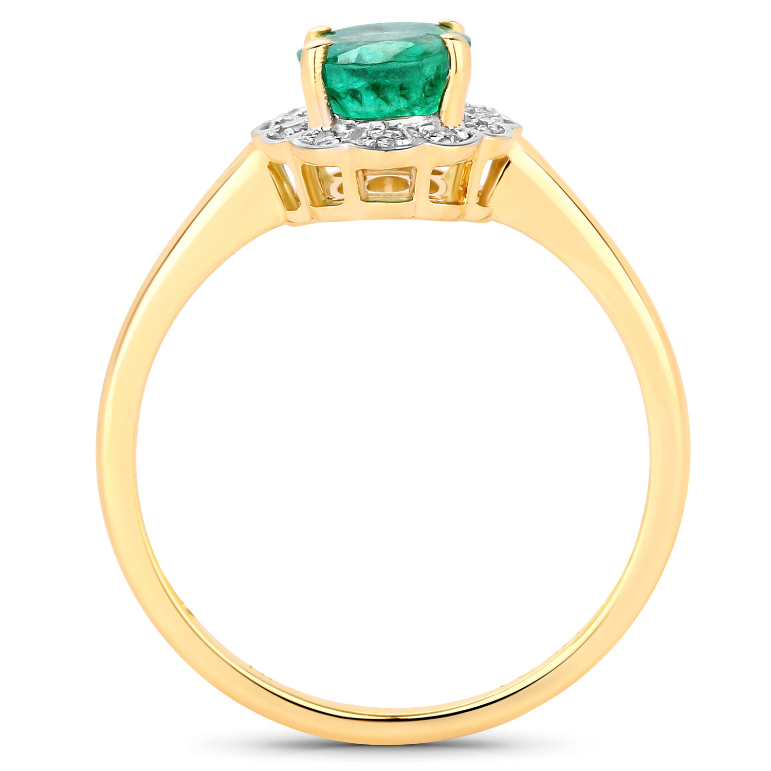 1.38 Carat Genuine Zambian Emerald and White Diamond 14K Yellow Gold Ring