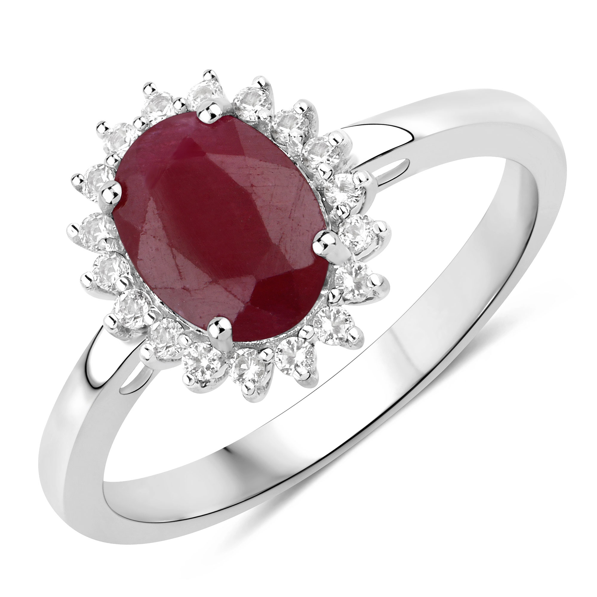 1.78 Carat Genuine Ruby and White Topaz .925 Sterling Silver Ring