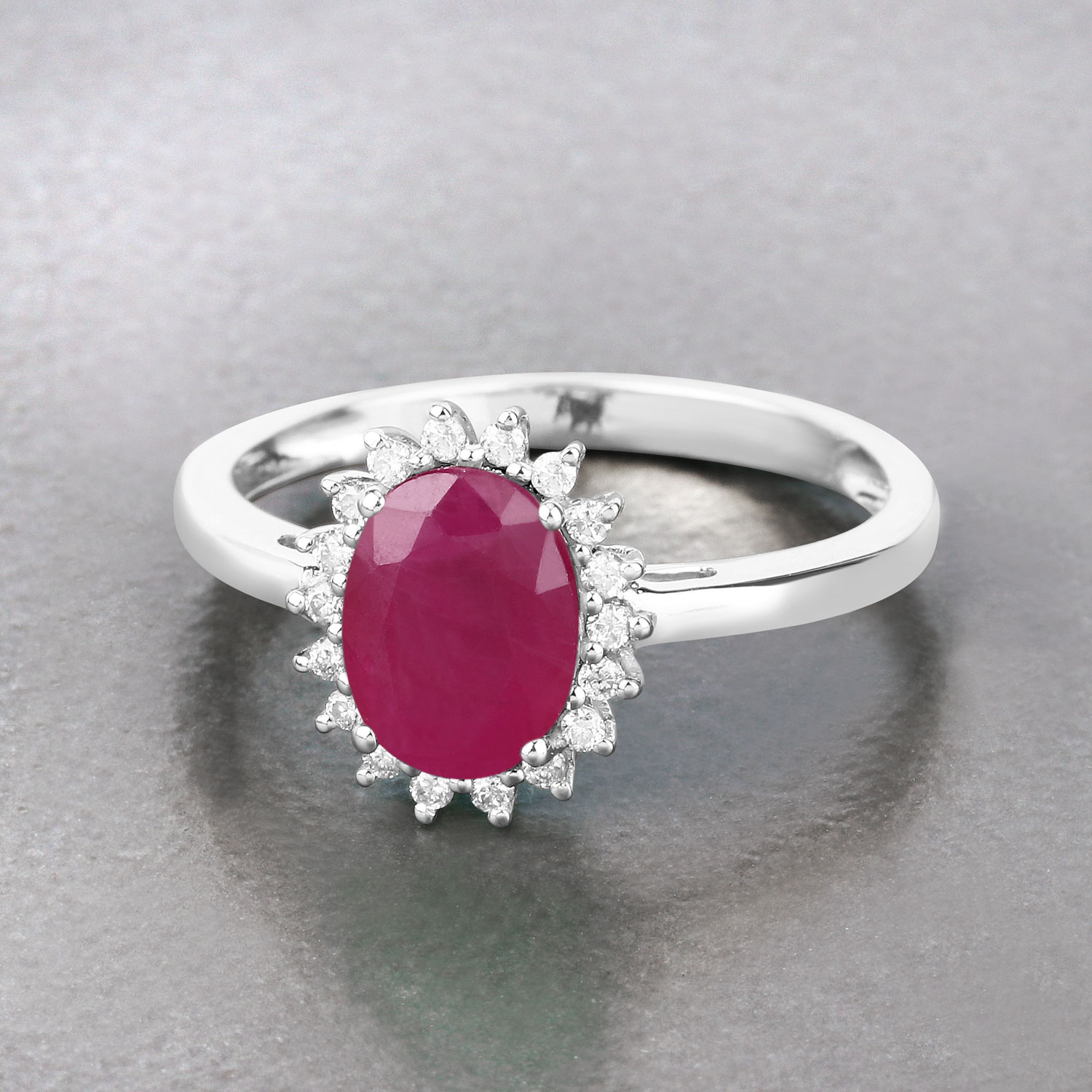 1.58 Carat Genuine Ruby and White Diamond 10K White Gold Ring