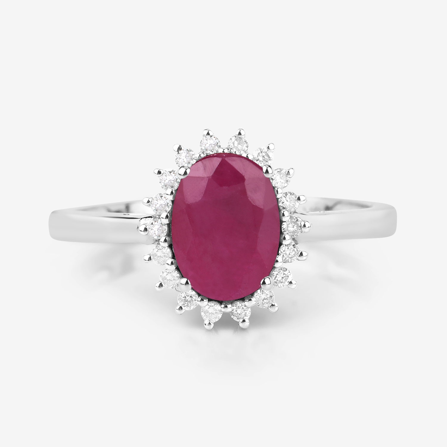 1.58 Carat Genuine Ruby and White Diamond 10K White Gold Ring