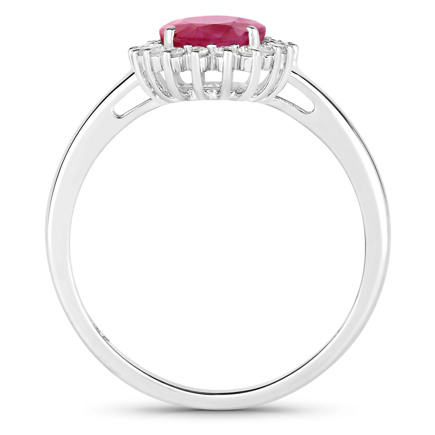 1.58 Carat Genuine Ruby and White Diamond 10K White Gold Ring