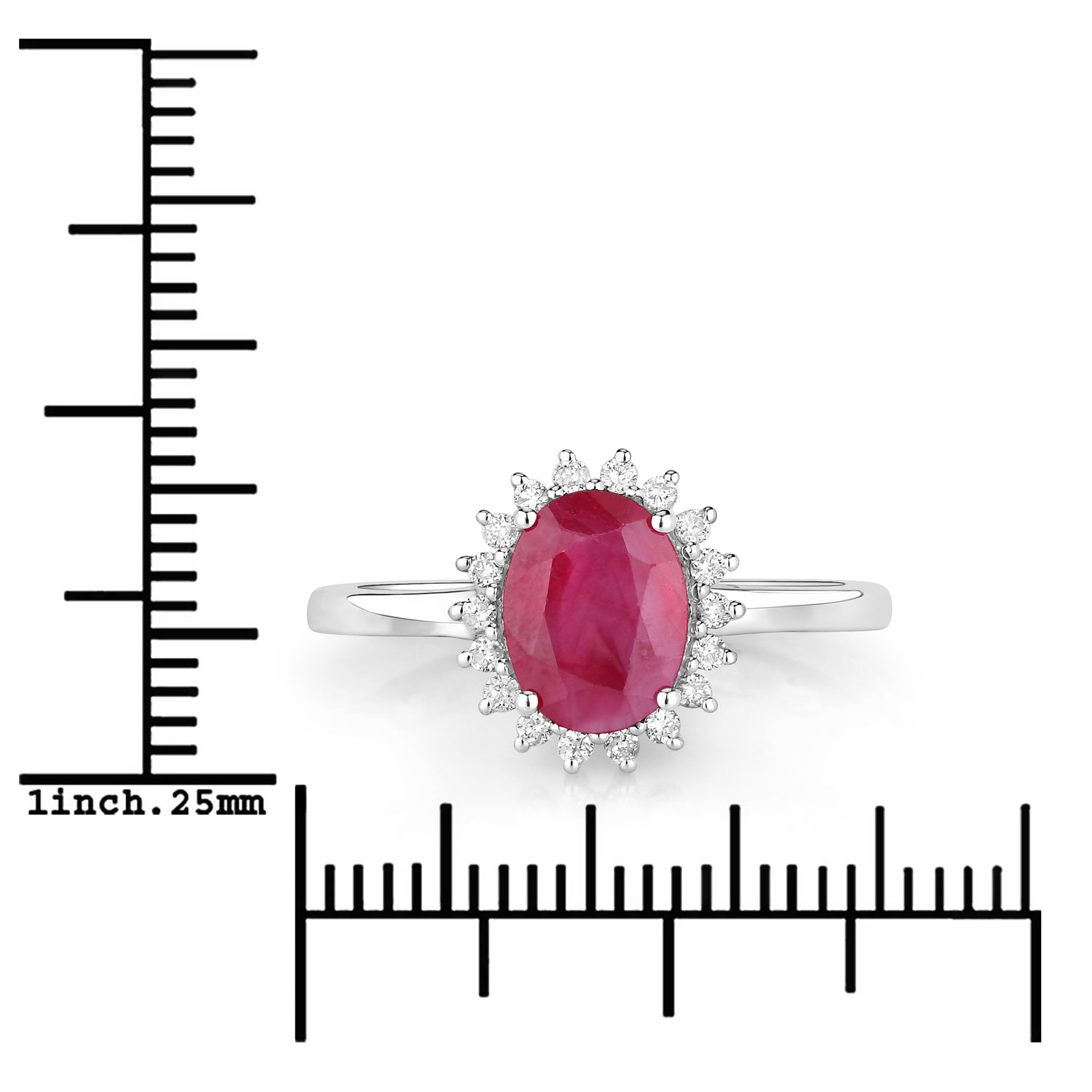 1.58 Carat Genuine Ruby and White Diamond 10K White Gold Ring