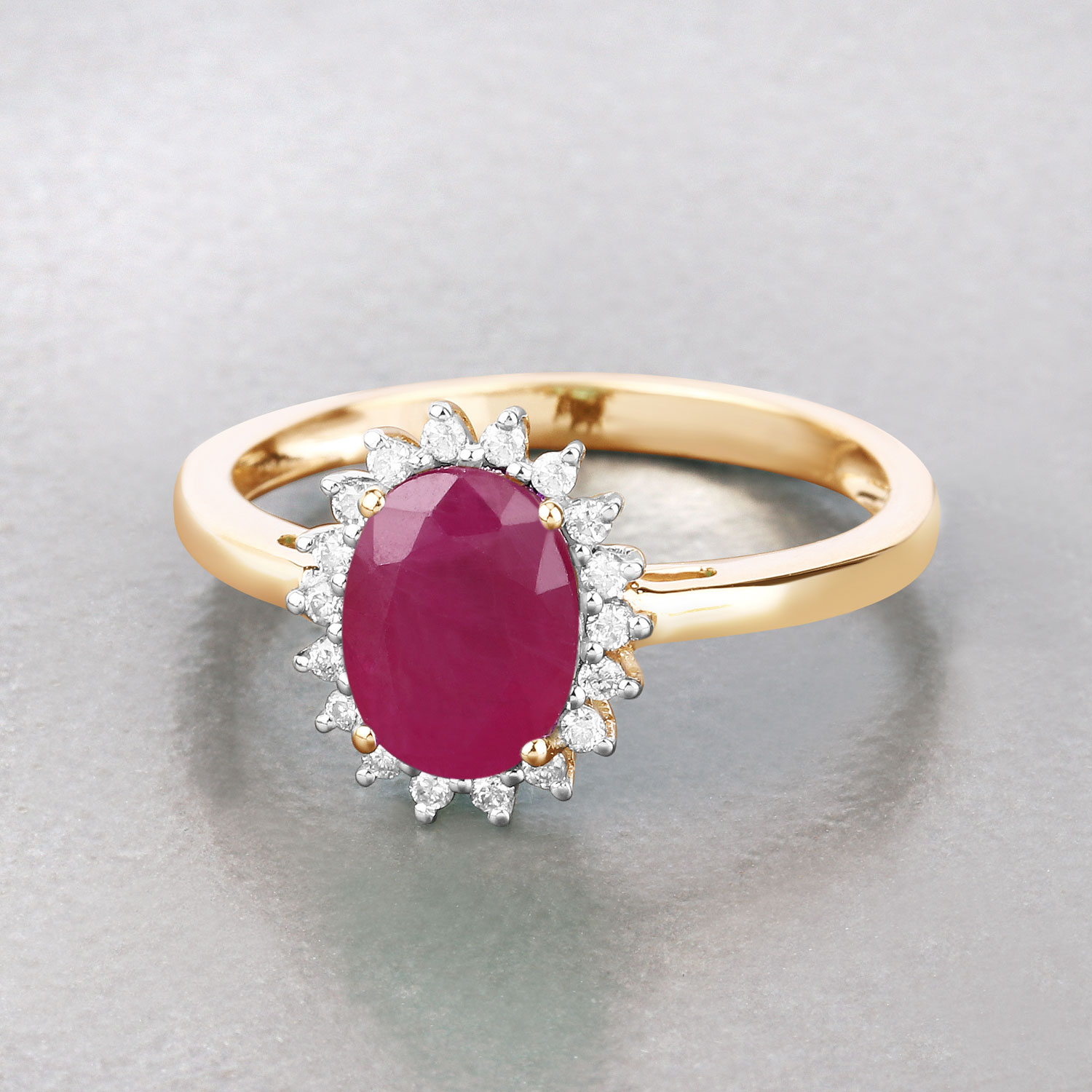 1.58 Carat Genuine Ruby and White Diamond 10K Yellow Gold Ring