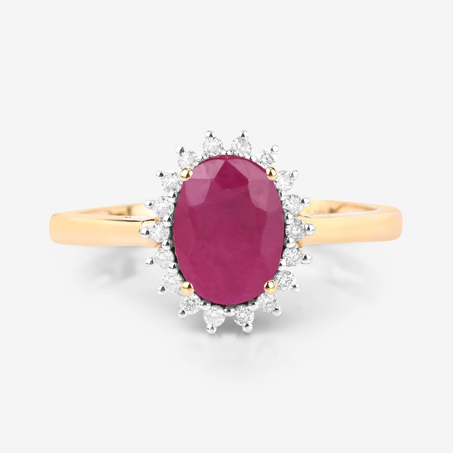 1.58 Carat Genuine Ruby and White Diamond 10K Yellow Gold Ring