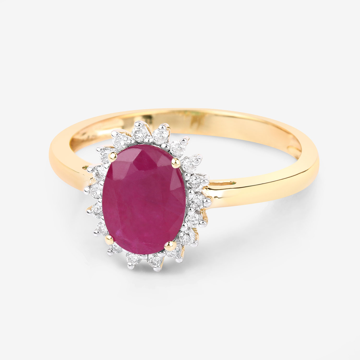 1.58 Carat Genuine Ruby and White Diamond 10K Yellow Gold Ring