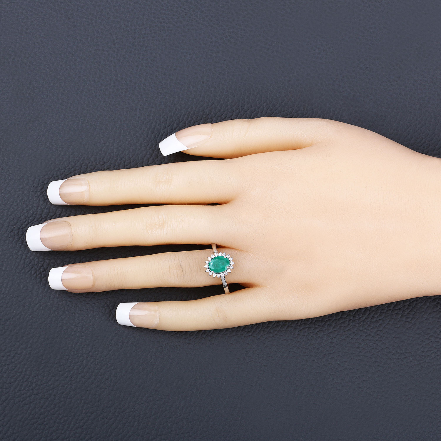 1.34 Carat Genuine Zambian Emerald and White Diamond 10K White Gold Ring