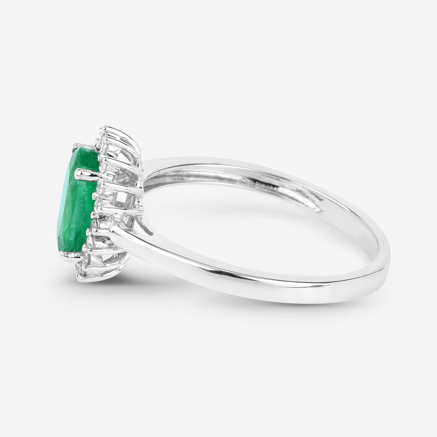 1.34 Carat Genuine Zambian Emerald and White Diamond 10K White Gold Ring