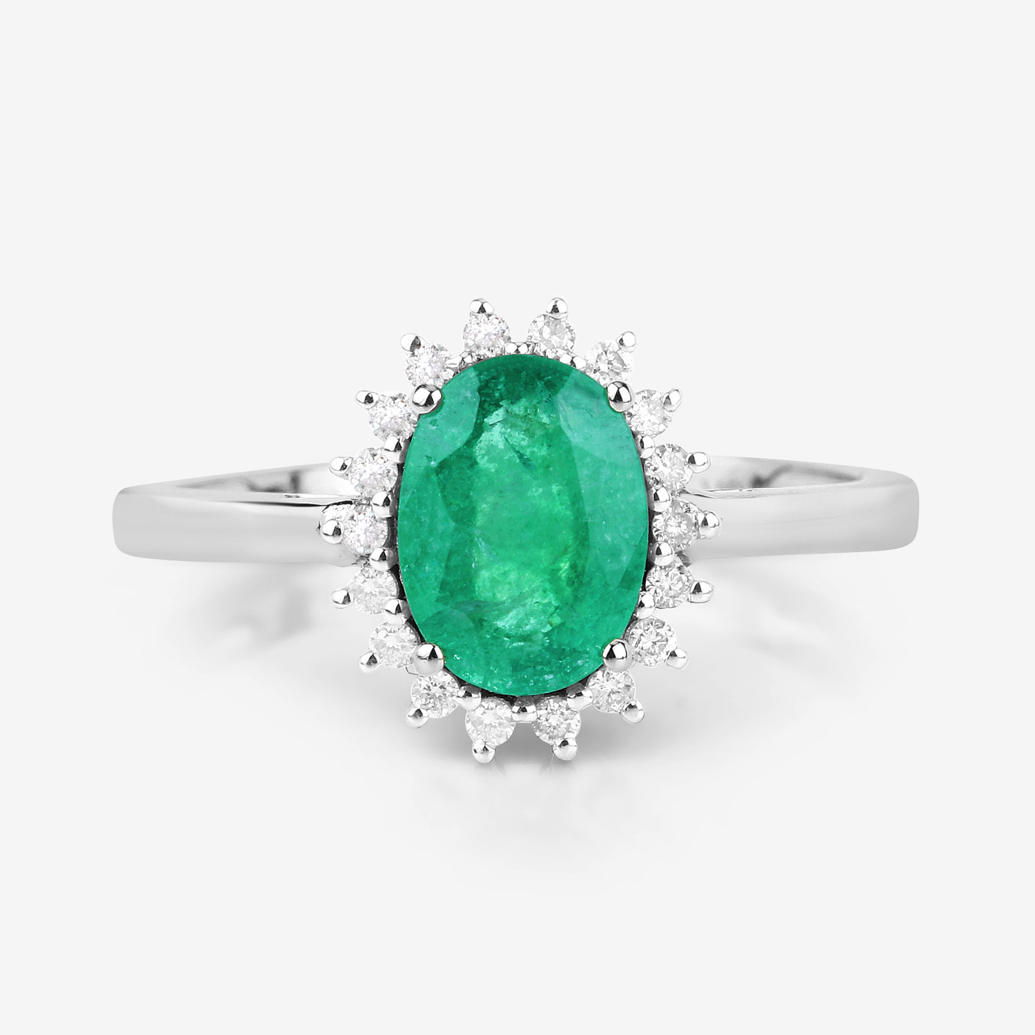 1.34 Carat Genuine Zambian Emerald and White Diamond 10K White Gold Ring