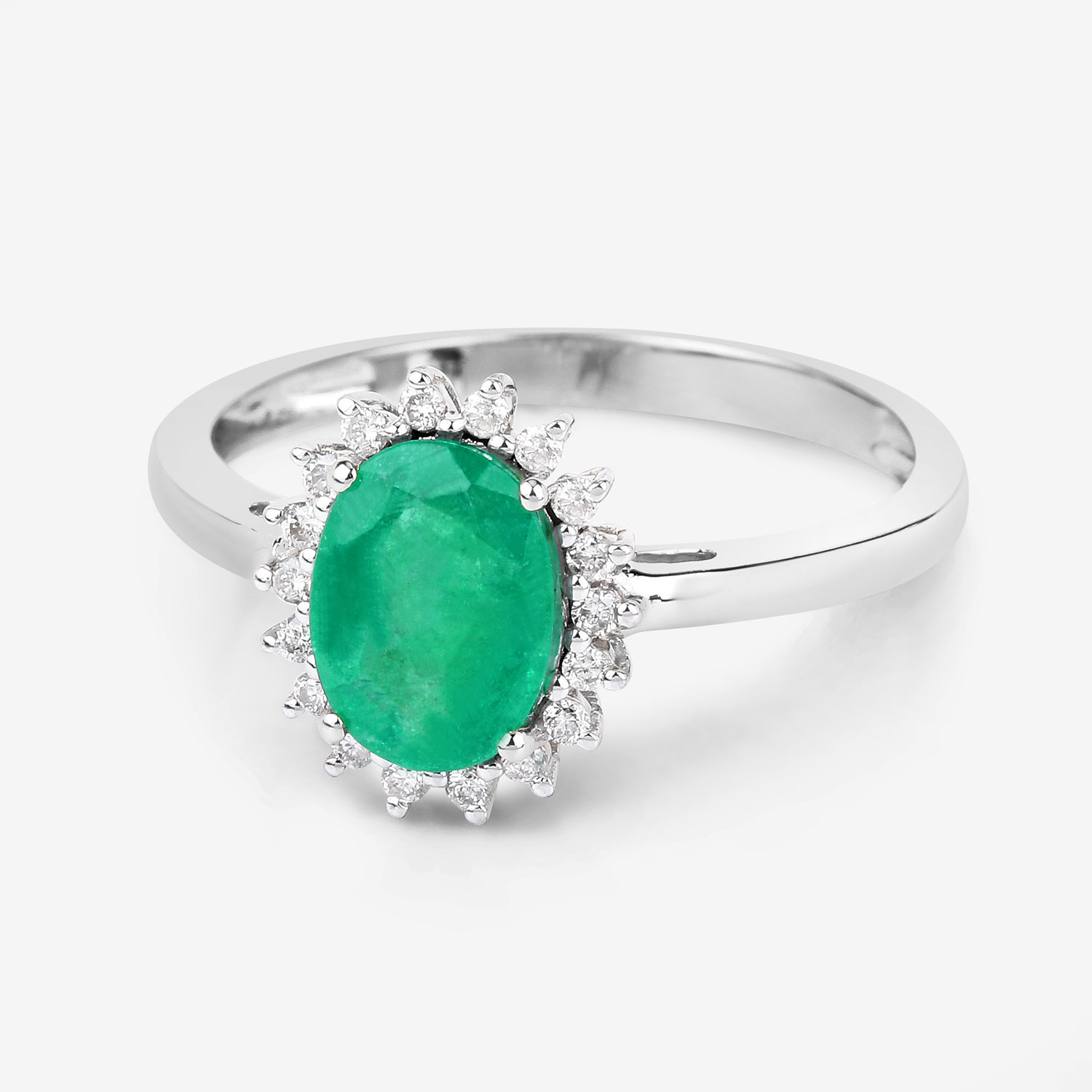 1.34 Carat Genuine Zambian Emerald and White Diamond 10K White Gold Ring