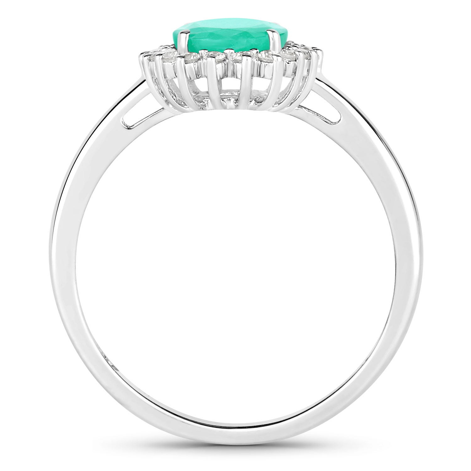 1.34 Carat Genuine Zambian Emerald and White Diamond 10K White Gold Ring