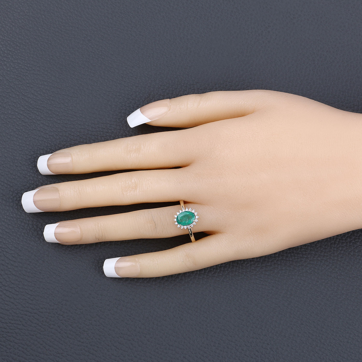 1.34 Carat Genuine Zambian Emerald and White Diamond 10K Yellow Gold Ring