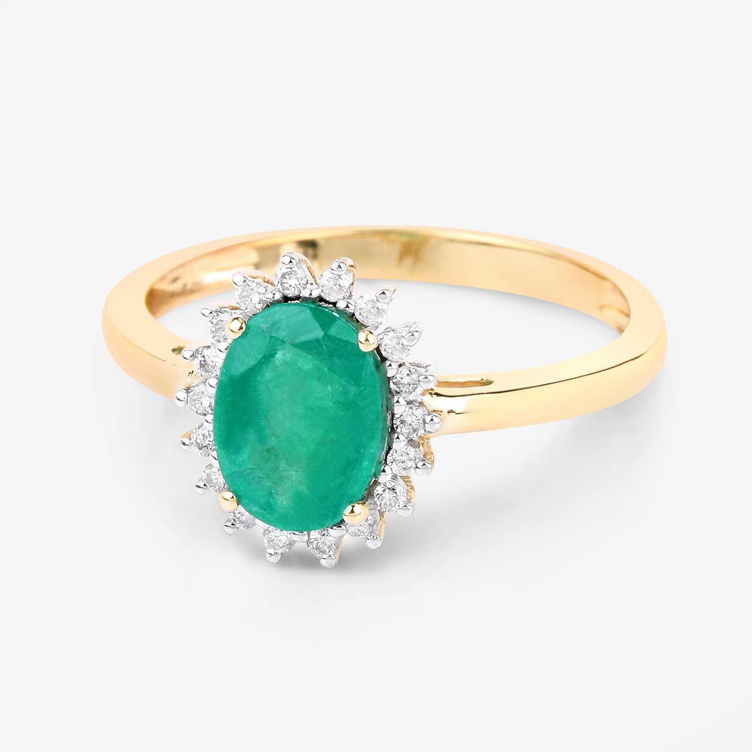 1.34 Carat Genuine Zambian Emerald and White Diamond 10K Yellow Gold Ring
