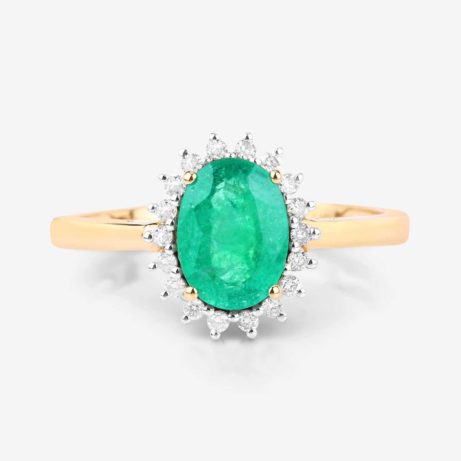 1.34 Carat Genuine Zambian Emerald and White Diamond 10K Yellow Gold Ring