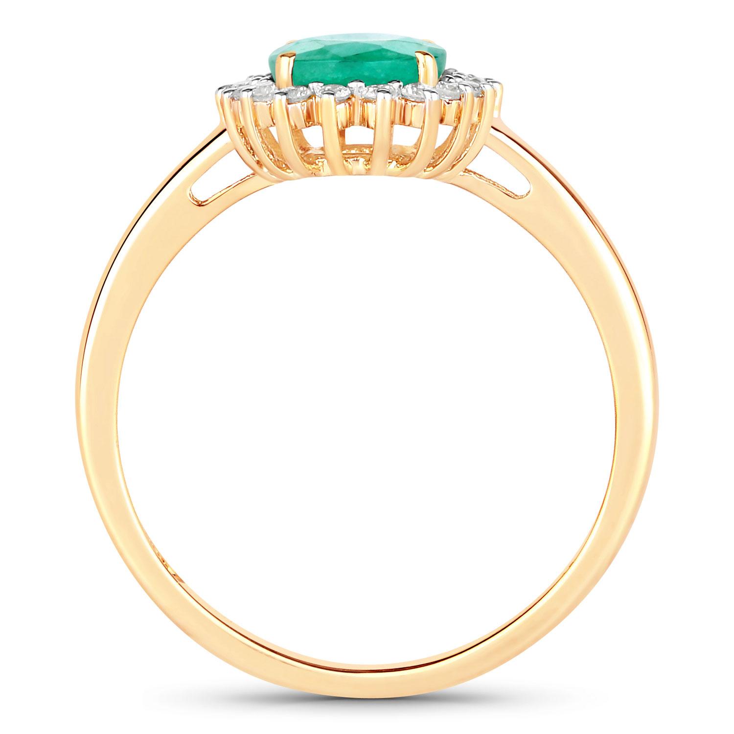 1.34 Carat Genuine Zambian Emerald and White Diamond 10K Yellow Gold Ring