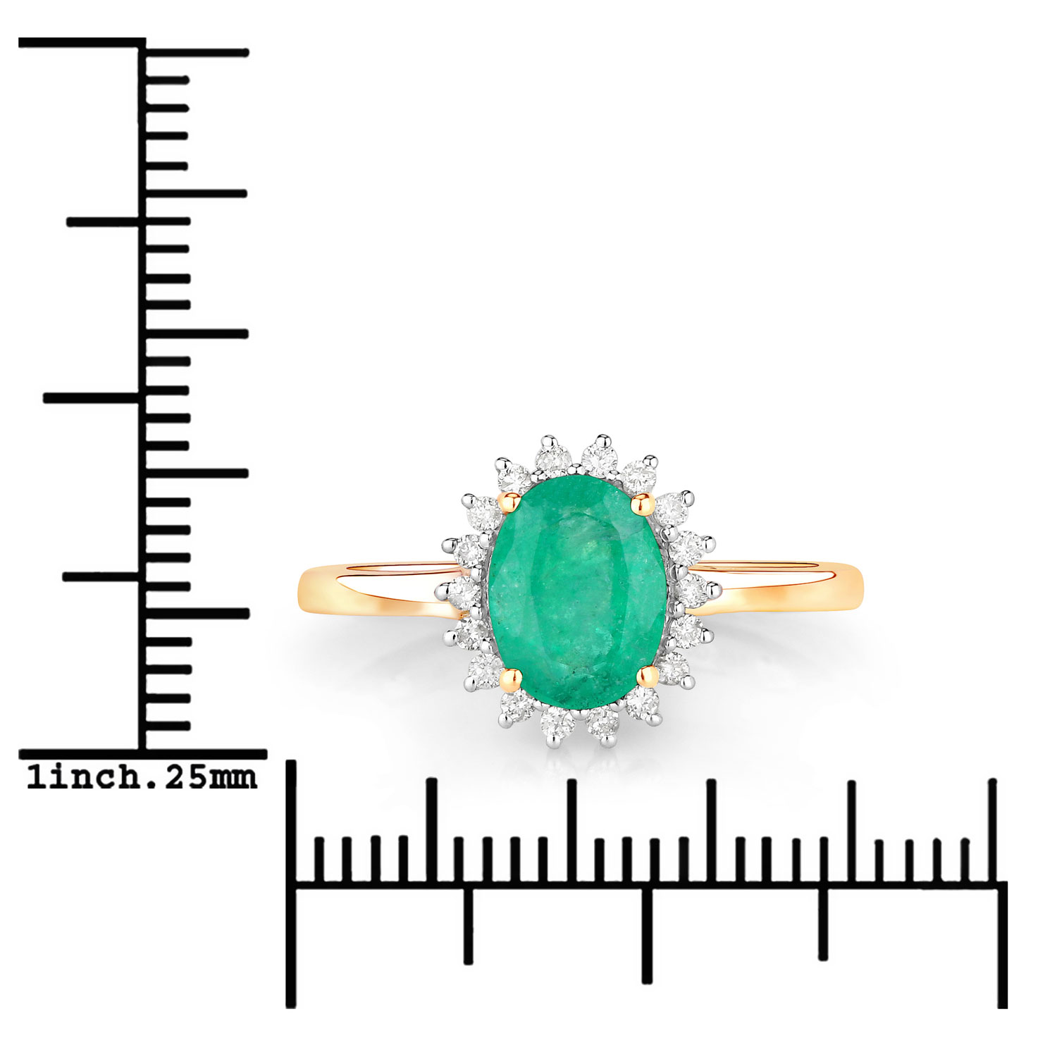 1.34 Carat Genuine Zambian Emerald and White Diamond 10K Yellow Gold Ring