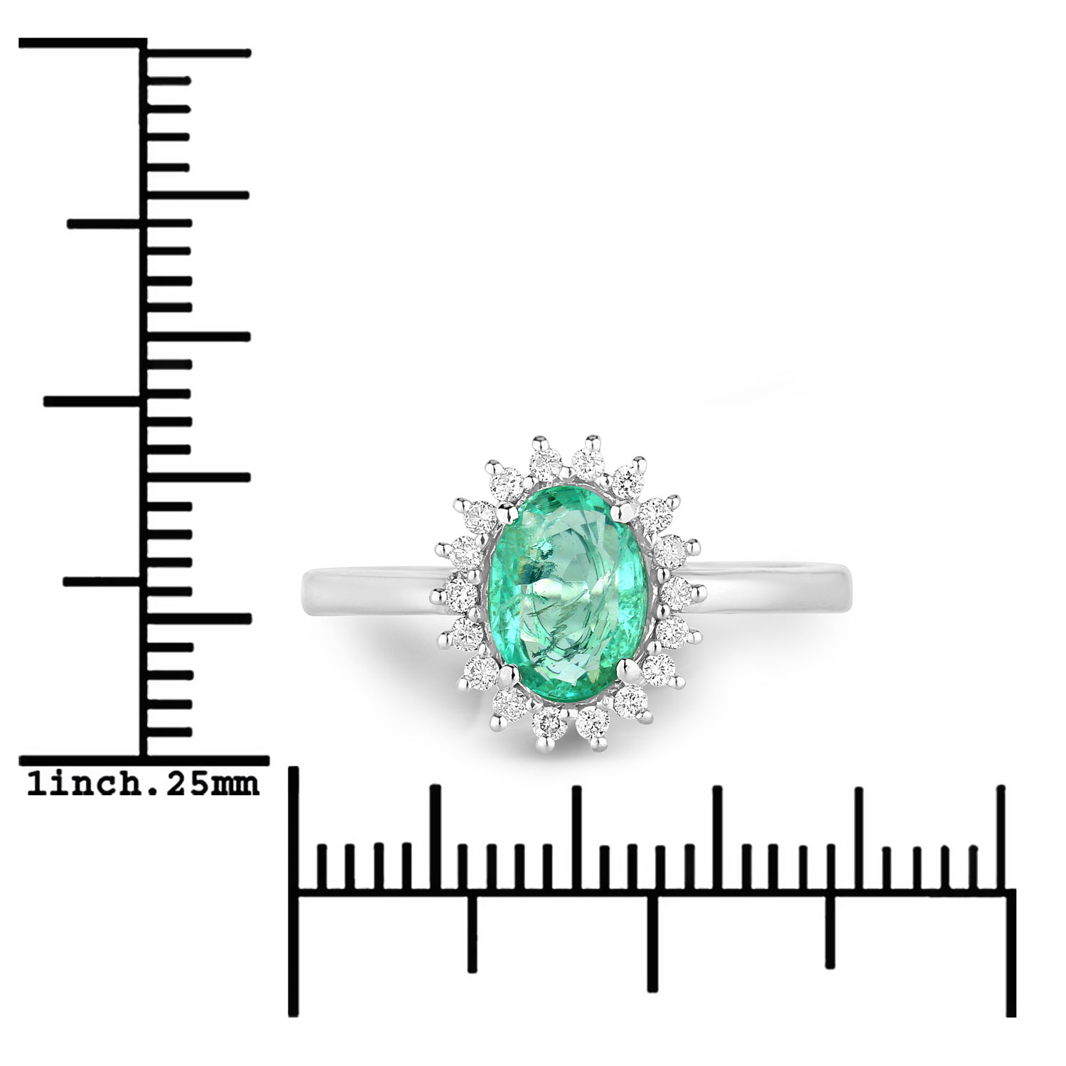 1.34 Carat Genuine Zambian Emerald and White Diamond 14K White Gold Ring