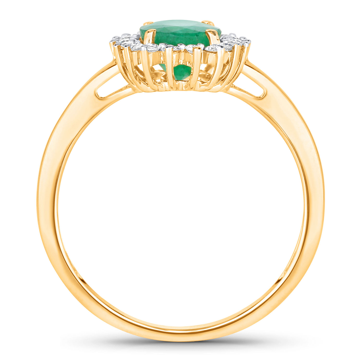 1.34 Carat Genuine Zambian Emerald and White Diamond 14K Yellow Gold Ring