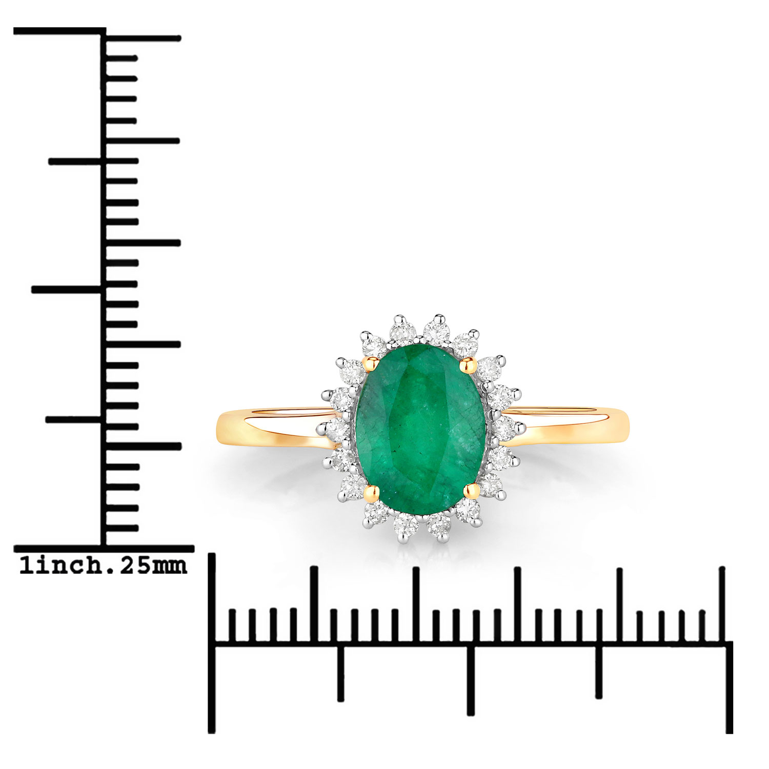 1.34 Carat Genuine Zambian Emerald and White Diamond 14K Yellow Gold Ring