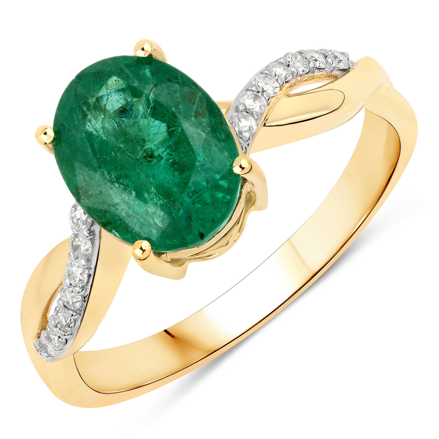 2.41 Carat Genuine Zambian Emerald and White Diamond 14K Yellow Gold Ring