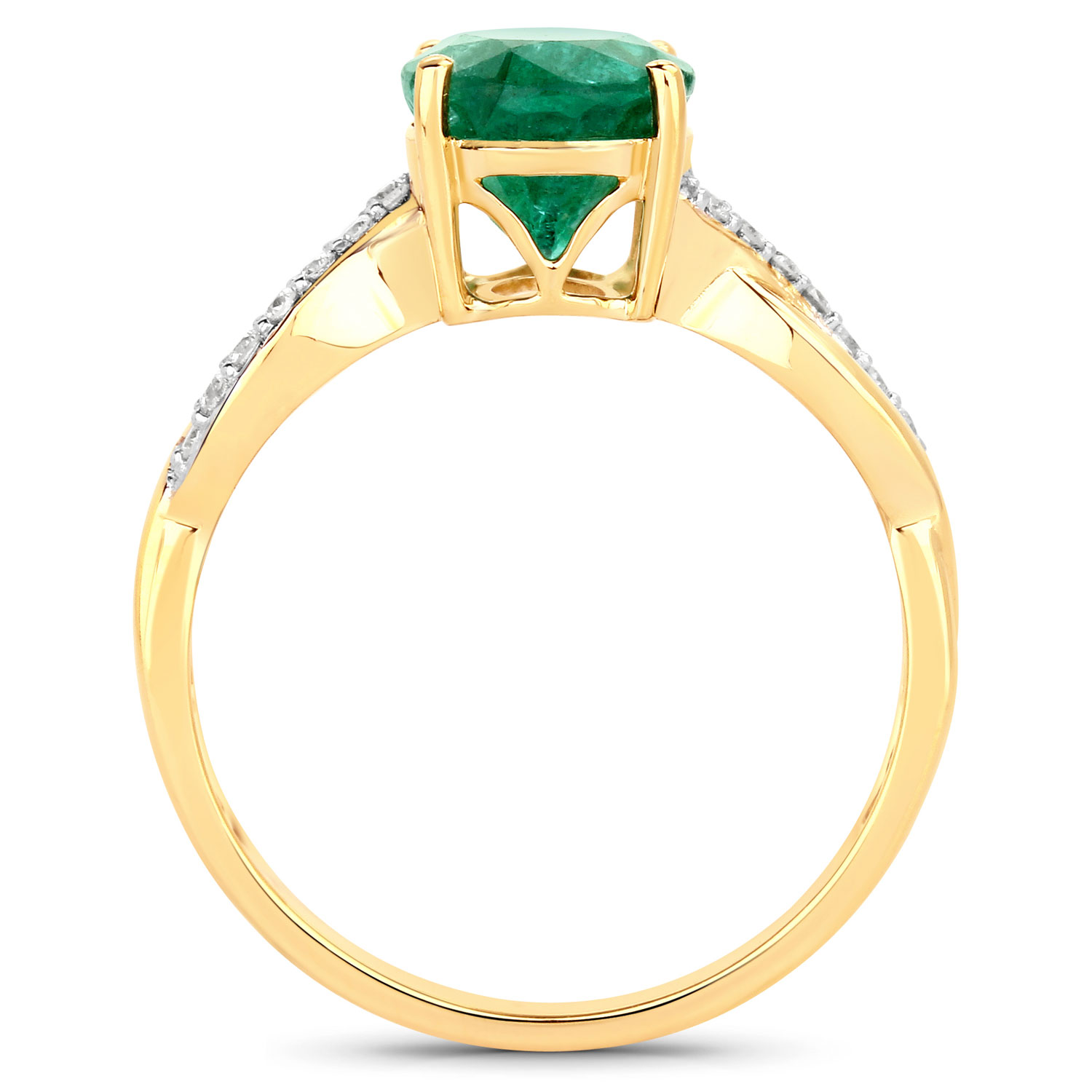 2.41 Carat Genuine Zambian Emerald and White Diamond 14K Yellow Gold Ring