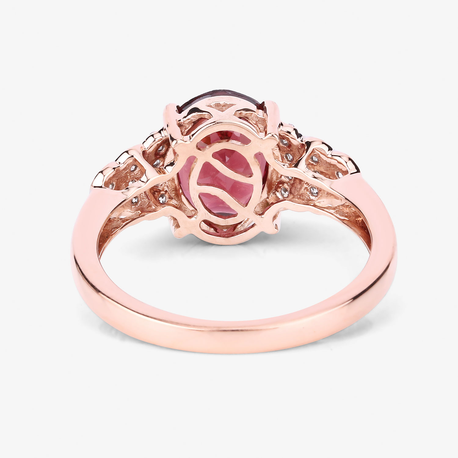 2.87 Carat Genuine Rhodolite and White Diamond 14K Rose Gold Ring