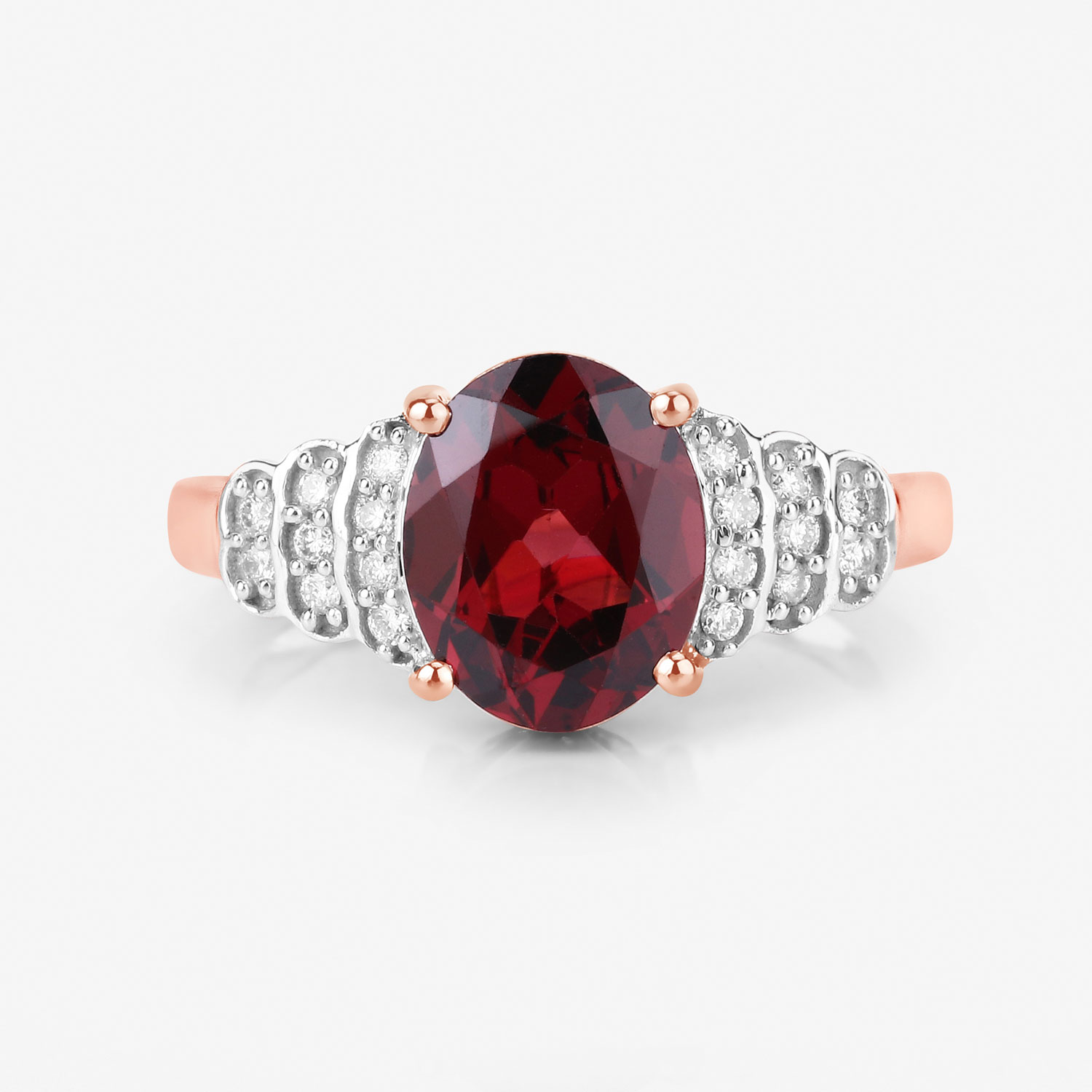 2.87 Carat Genuine Rhodolite and White Diamond 14K Rose Gold Ring