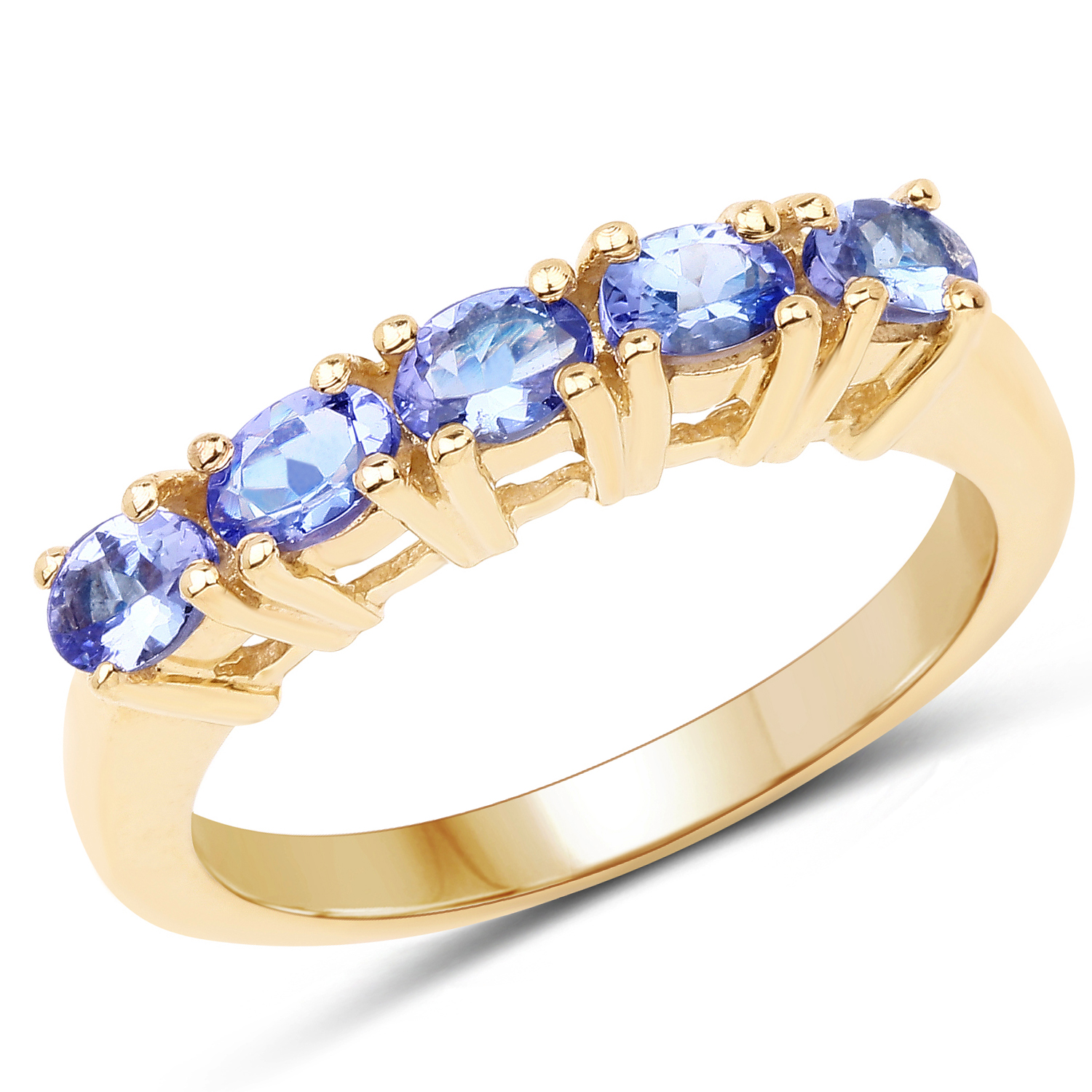 14K Yellow Gold Plated 0.85 Carat Genuine Tanzanite .925 Sterling Silver Ring