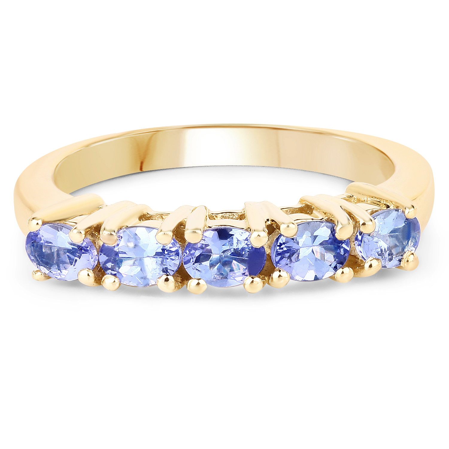 14K Yellow Gold Plated 0.85 Carat Genuine Tanzanite .925 Sterling Silver Ring